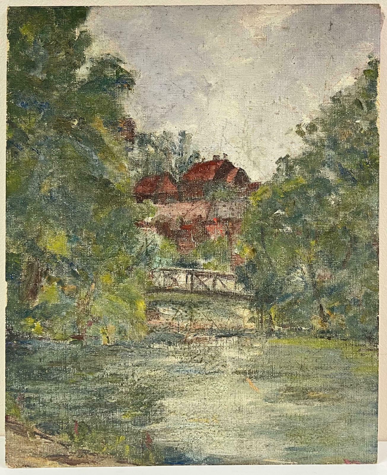 Simone Forgetranquil River Scene With Bridge And Village In The Distance French Oil Painting19th Century photo furniture