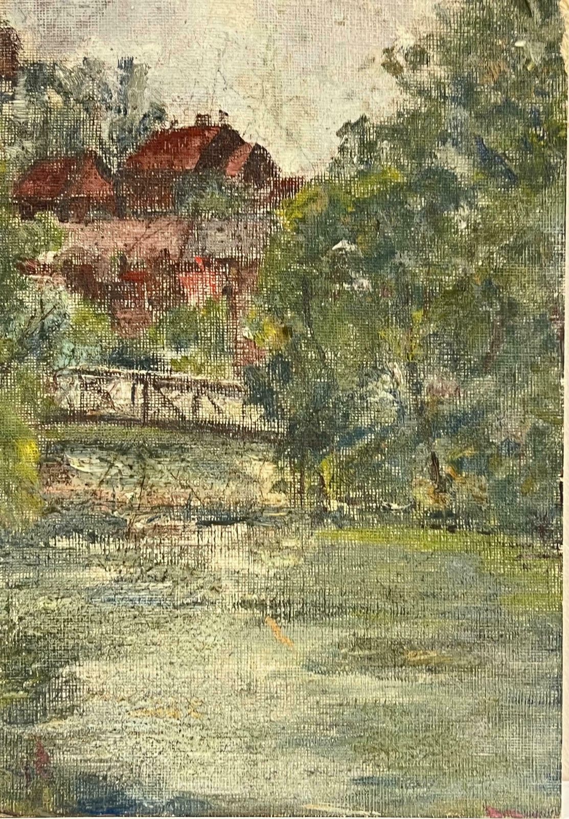 Simone Forgetranquil River Scene With Bridge And Village In The Distance French Oil Painting19th Century photo 1036.0