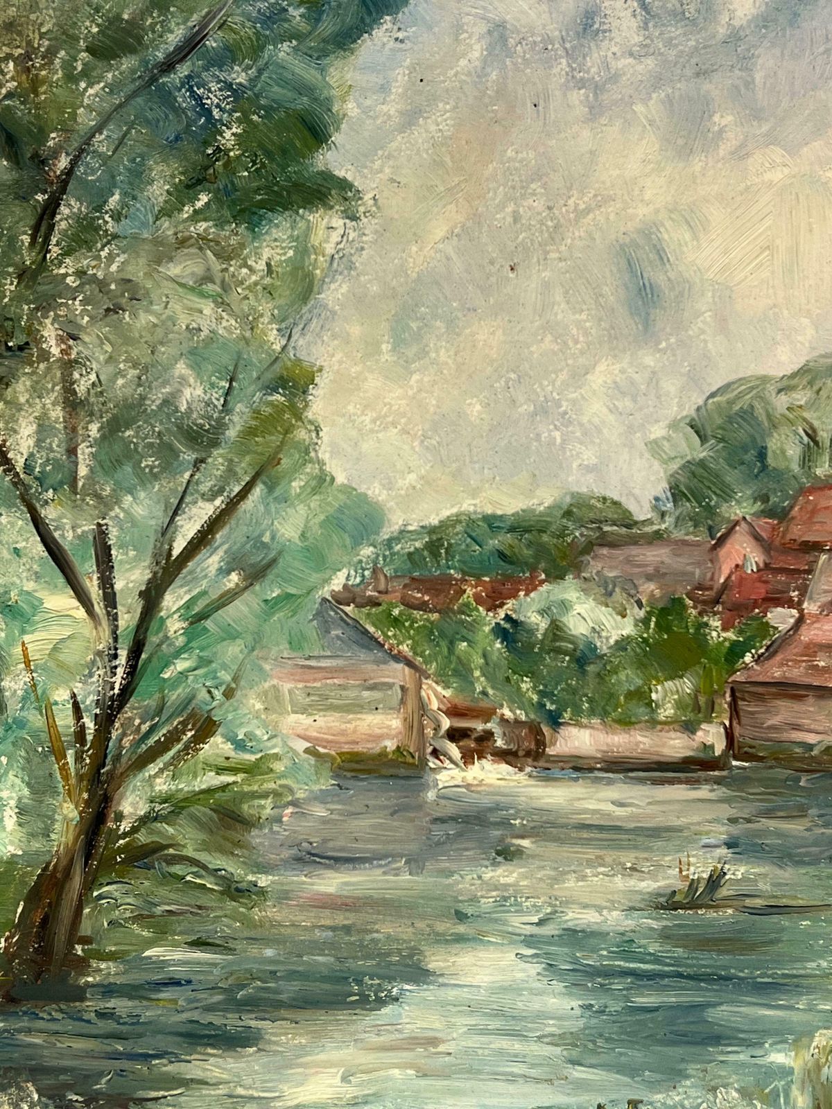 Simone Forgefrench Impressionist Riverside Village With Red Roofs And Verdant Foliage19th Century photo Art