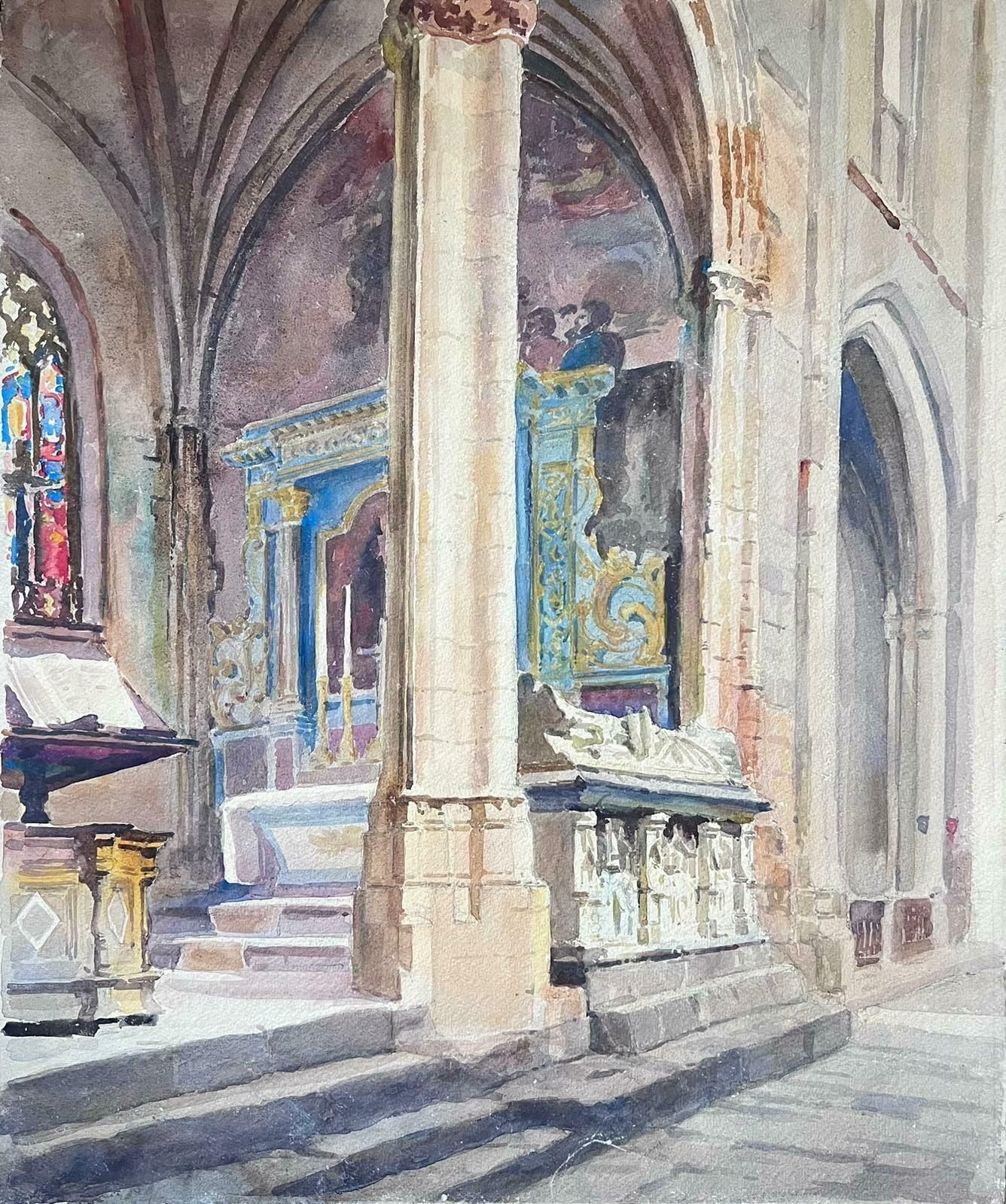 Jean Laforguemid 20th Century French Post Impressionist Painting Interior Of A French Church photo furniture