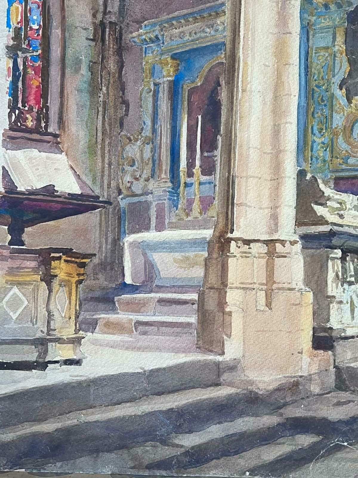Jean Laforguemid 20th Century French Post Impressionist Painting Interior Of A French Church photo for sale