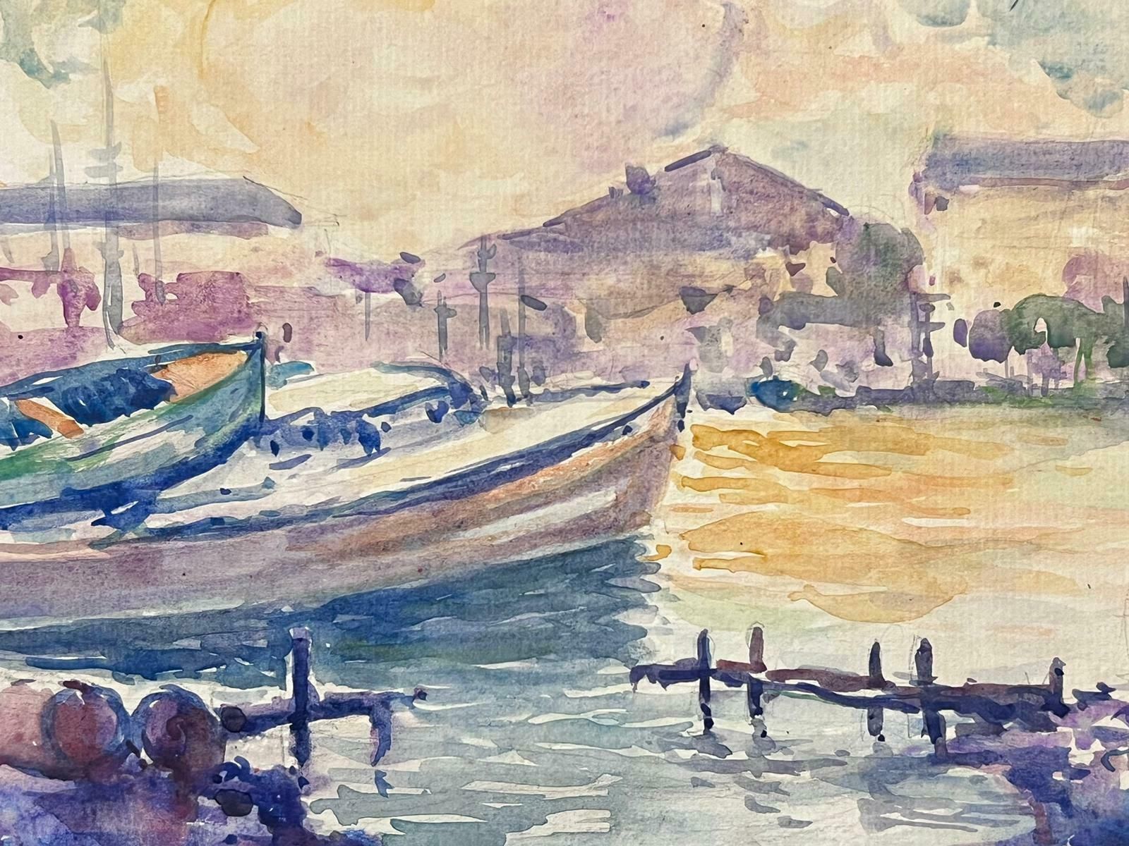 Jean Laforguemid 20th Century French Post Impressionist Painting Pastel Colour Boat Dock photo Art