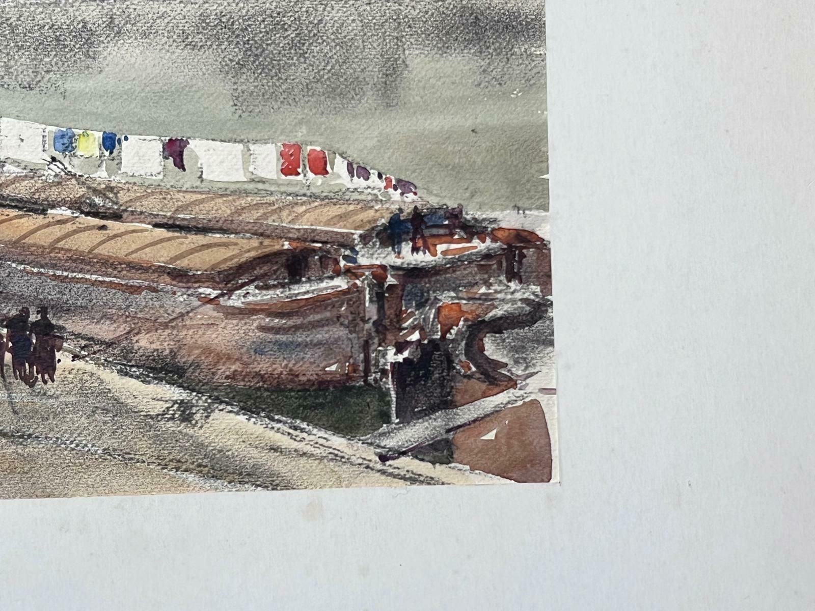 Jean Laforguemid 20th Century French Signed Painting Washing Line On A House River Boat photo furniture