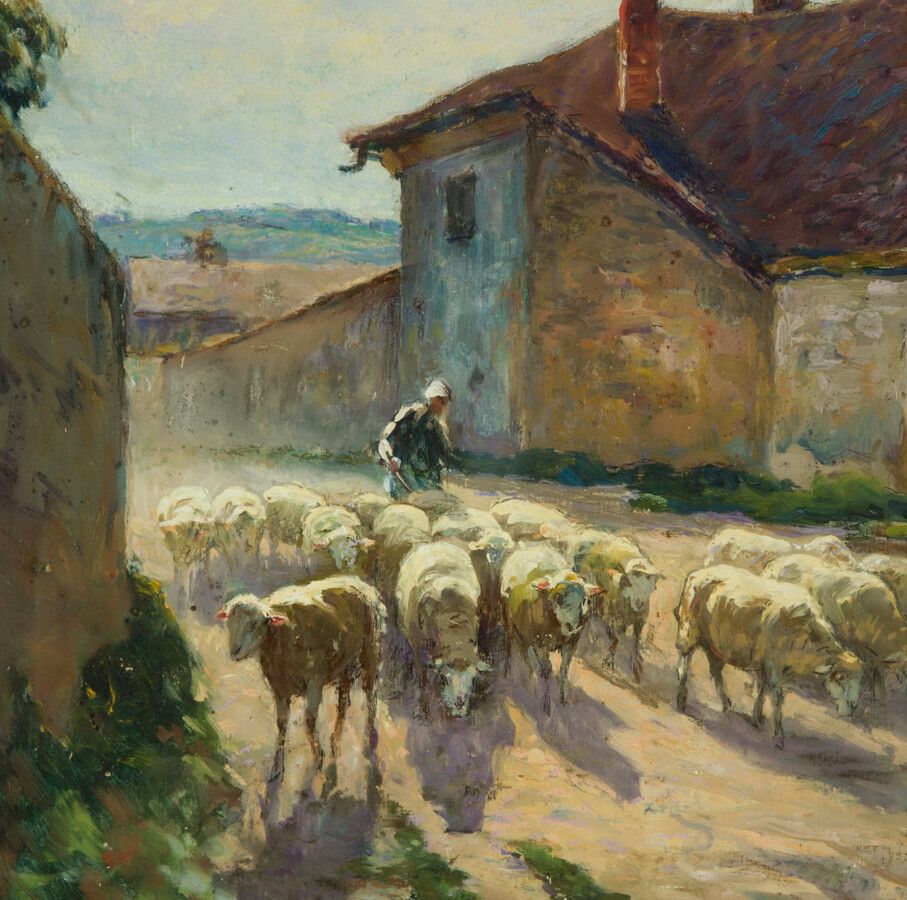 Claude Honoré Hugrel (1880 1944) Large Signed 1926 Gouache, French Shepherdess photo Art