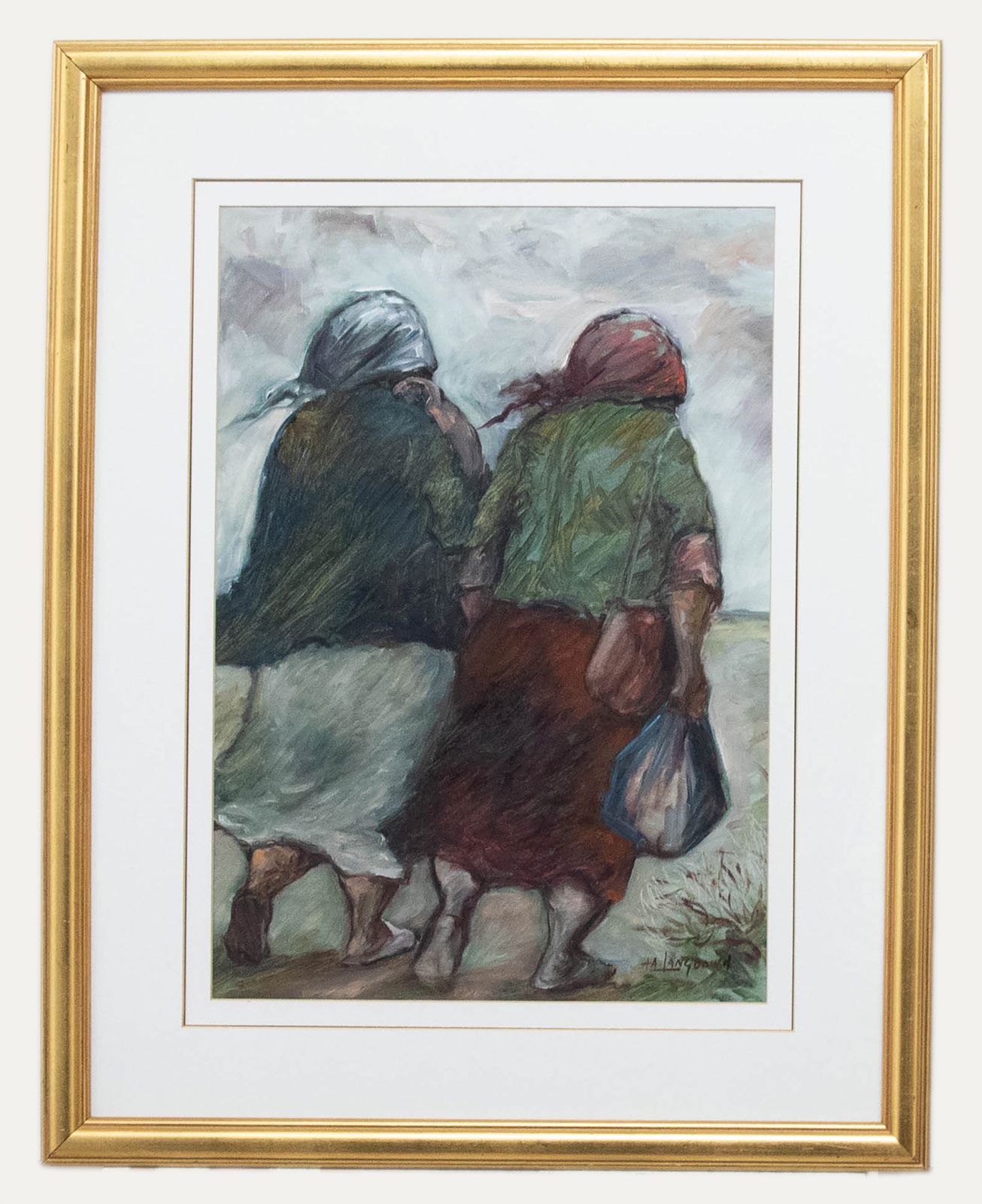 Amos A. Langdown (1930 2006) South African Oil, Two Ladies With Shopping