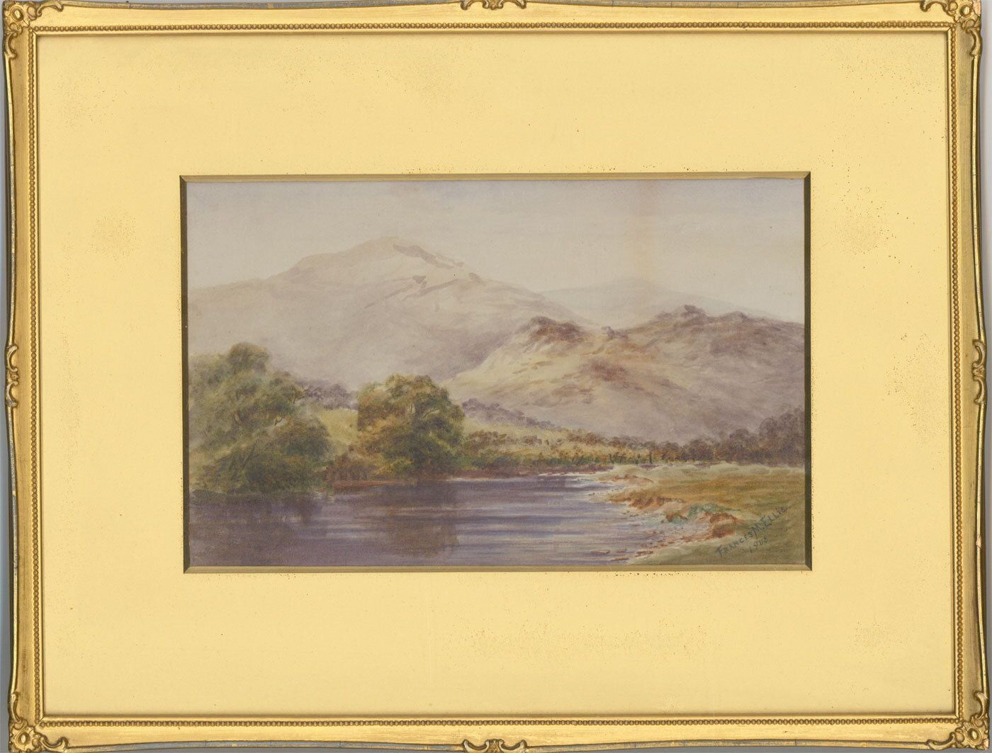Frances M. Ellis Framed 1908 Watercolour, Highland Landscape With Lake