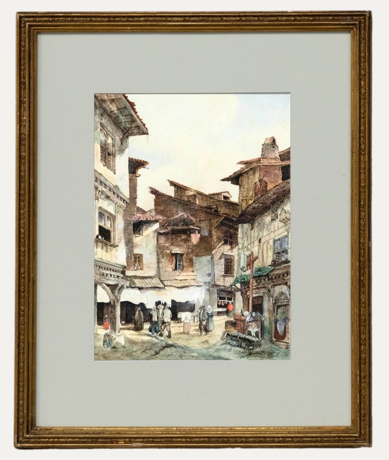 Jean Marie Oscar Gue (1809 1877) 1832 Watercolour, Busy Town Scene