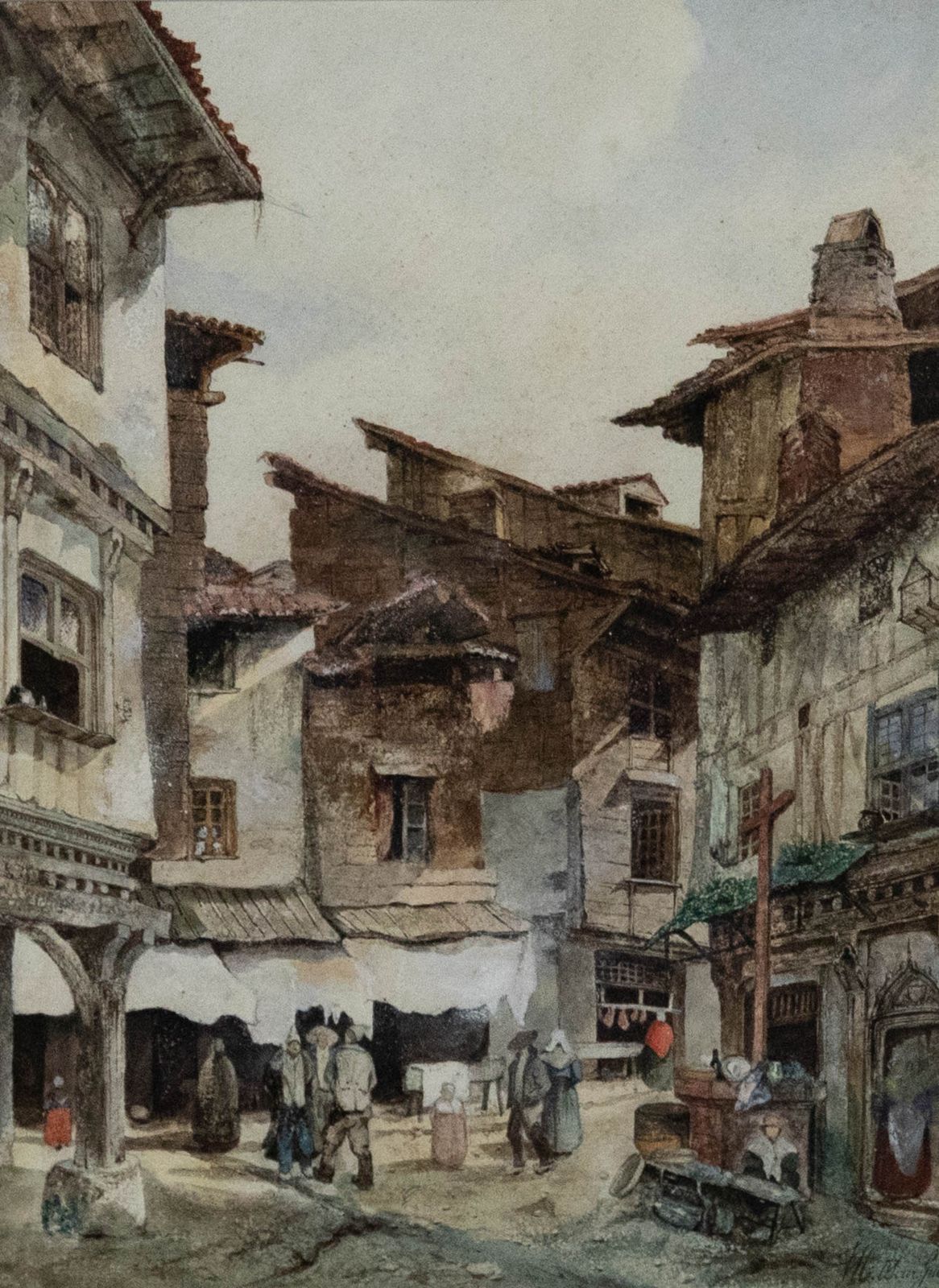 Jean Marie Oscar Gue (1809 1877) 1832 Watercolour, Busy Town Scene photo furniture