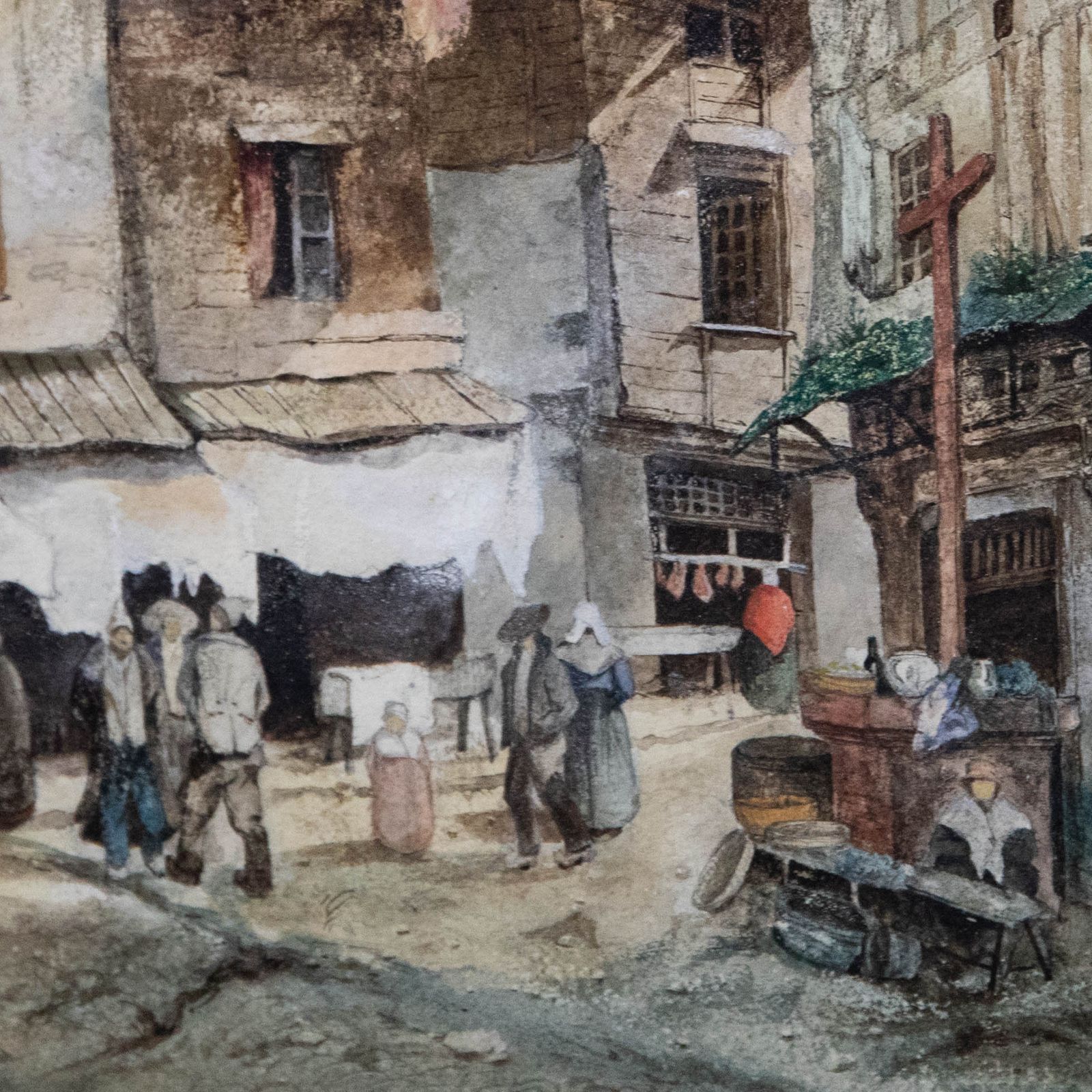Jean Marie Oscar Gue (1809 1877) 1832 Watercolour, Busy Town Scene photo Art