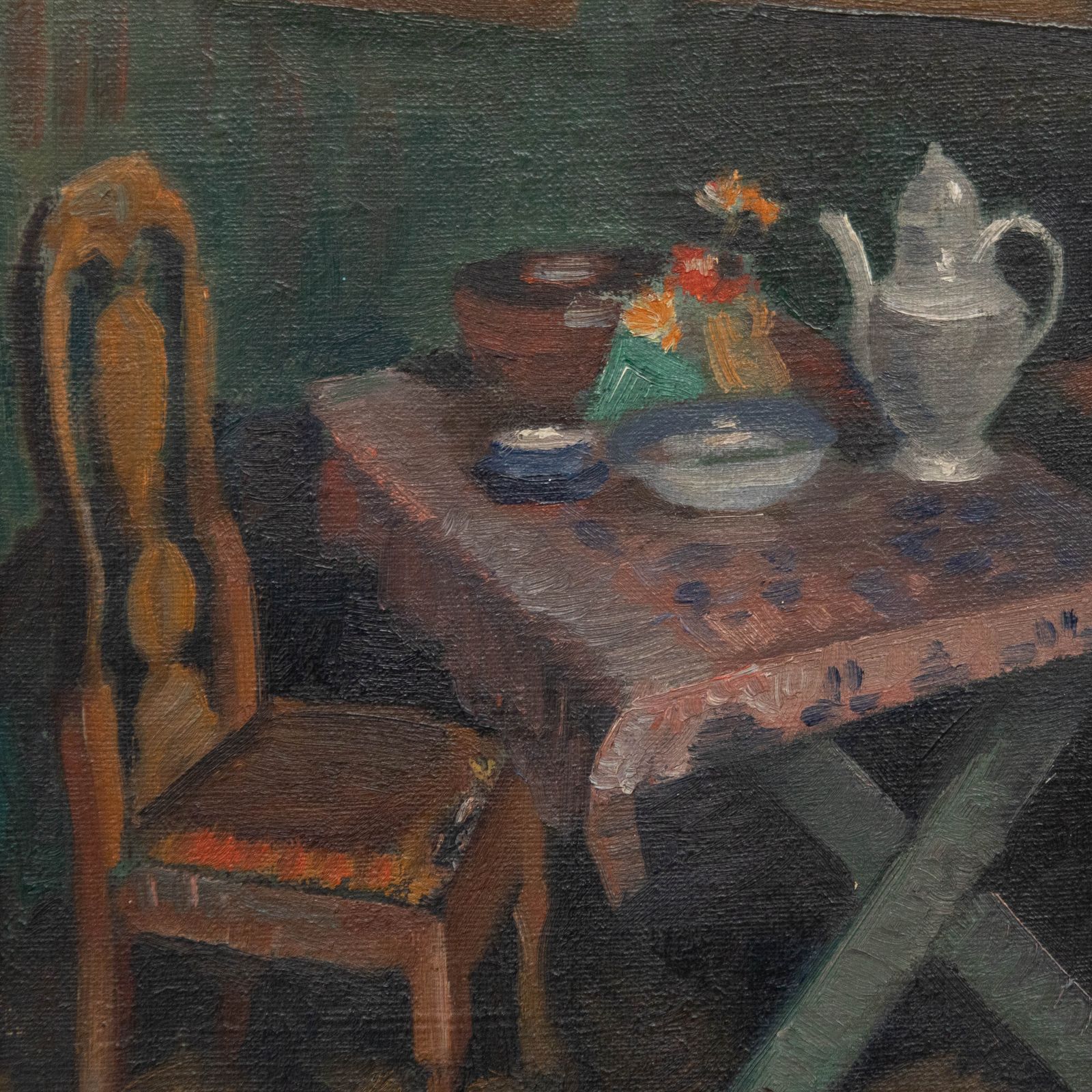 Elliot Kvalstad (1905 1938) 1932 Oil, Interior Scene, Flowers On A Table photo Art