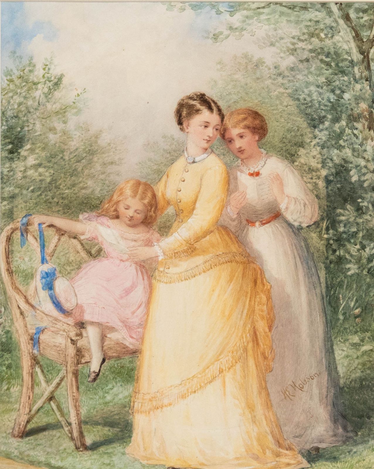 Henry Edrington Hobson (1820–1881) Mid 19th Century Watercolour, Summer Garden photo furniture