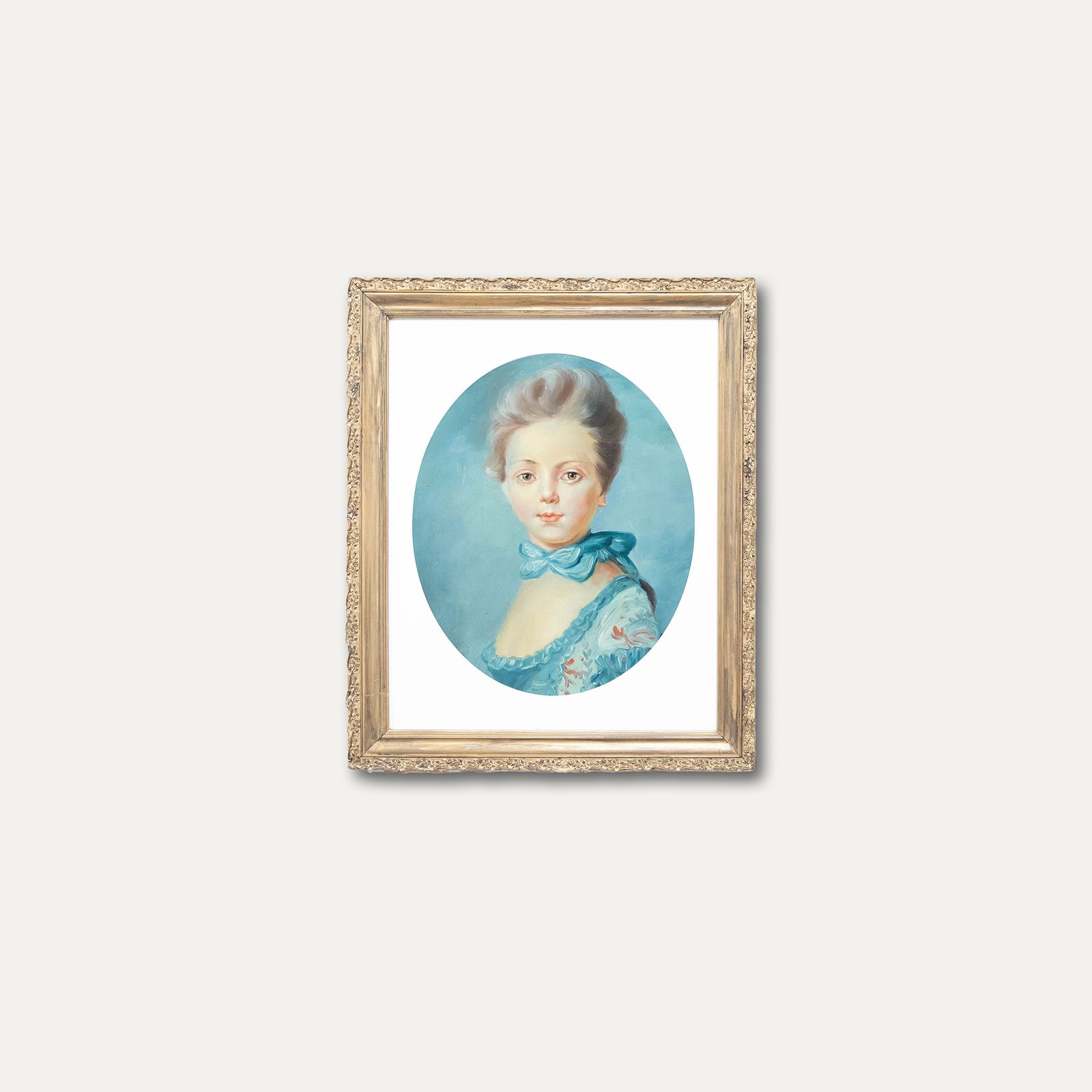 After Jean Baptiste Perronneau Framed 20th Century Oil, A Girl With A Kitten photo vinterior