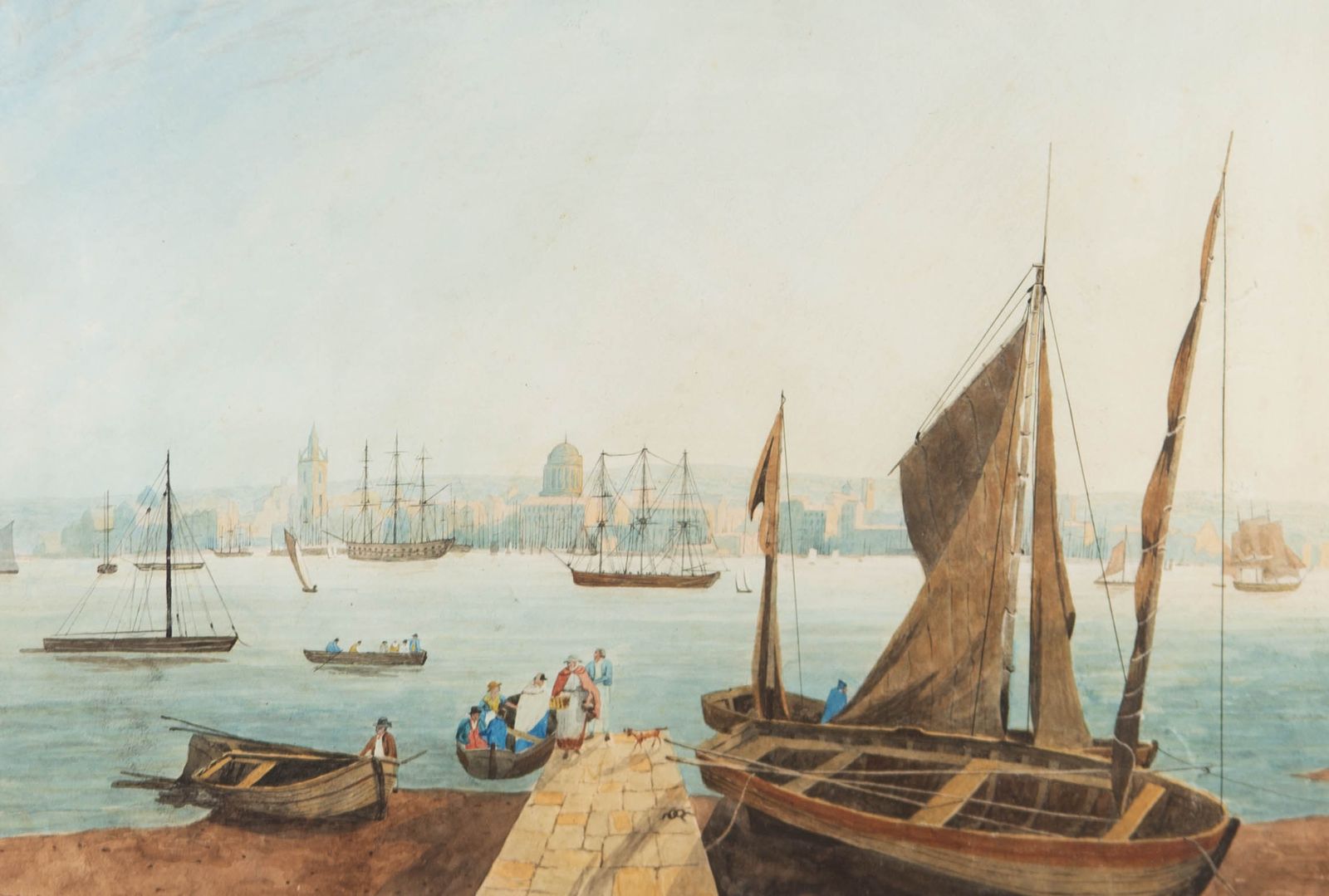 Framed Early 19th Century Watercolour Cityscape, The Disembark photo furniture
