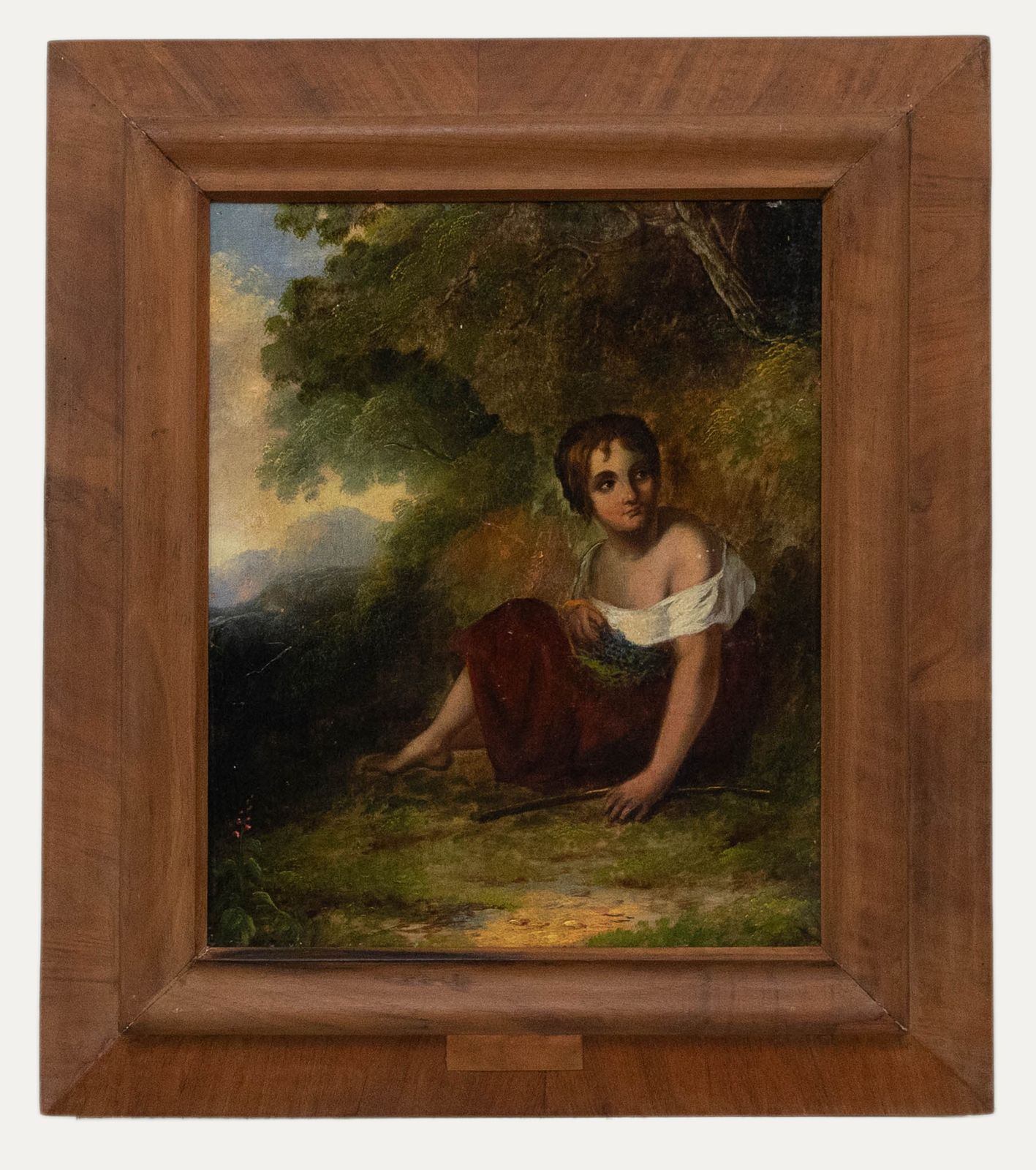 Fine 19th Century Oil Girl In The Woods