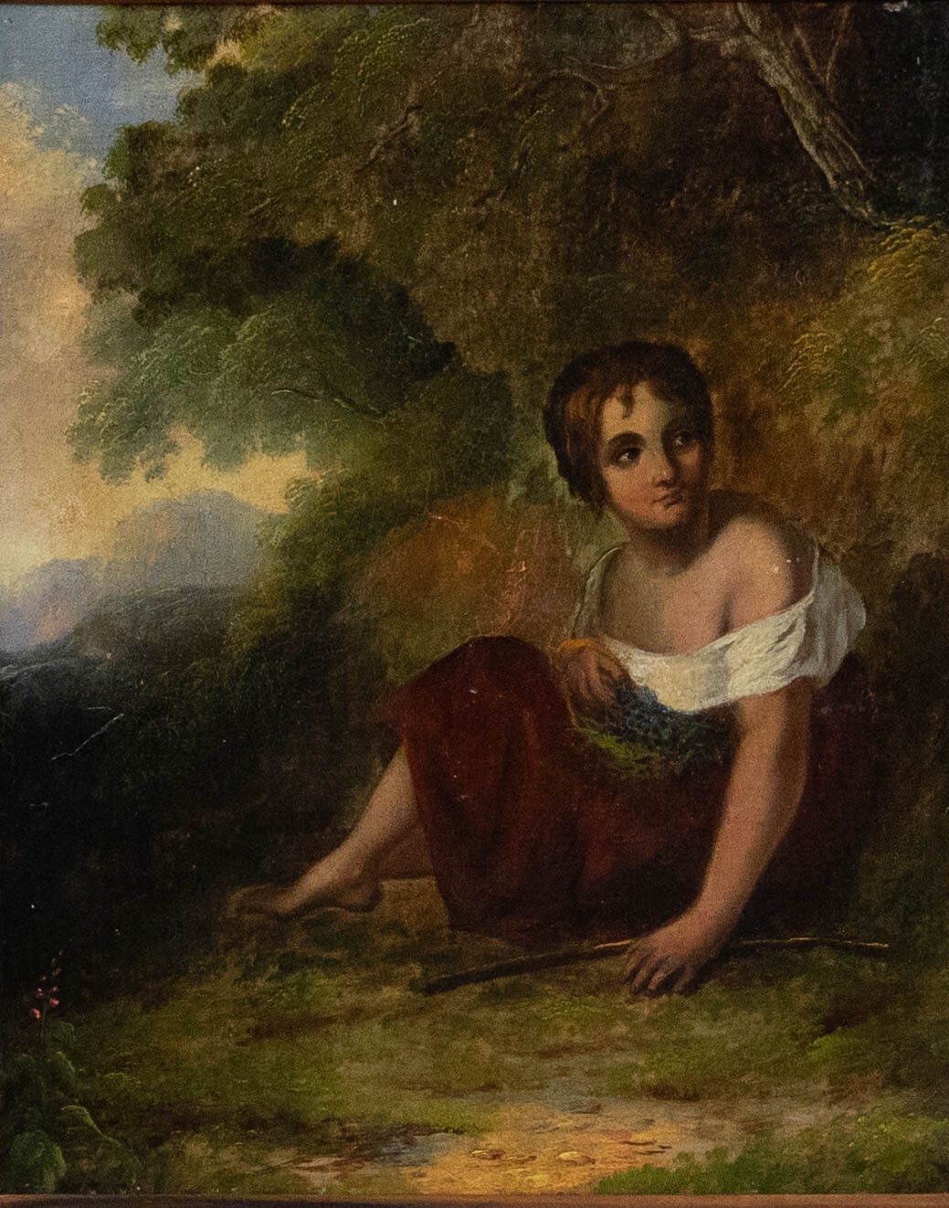 Fine 19th Century Oil Girl In The Woods photo furniture