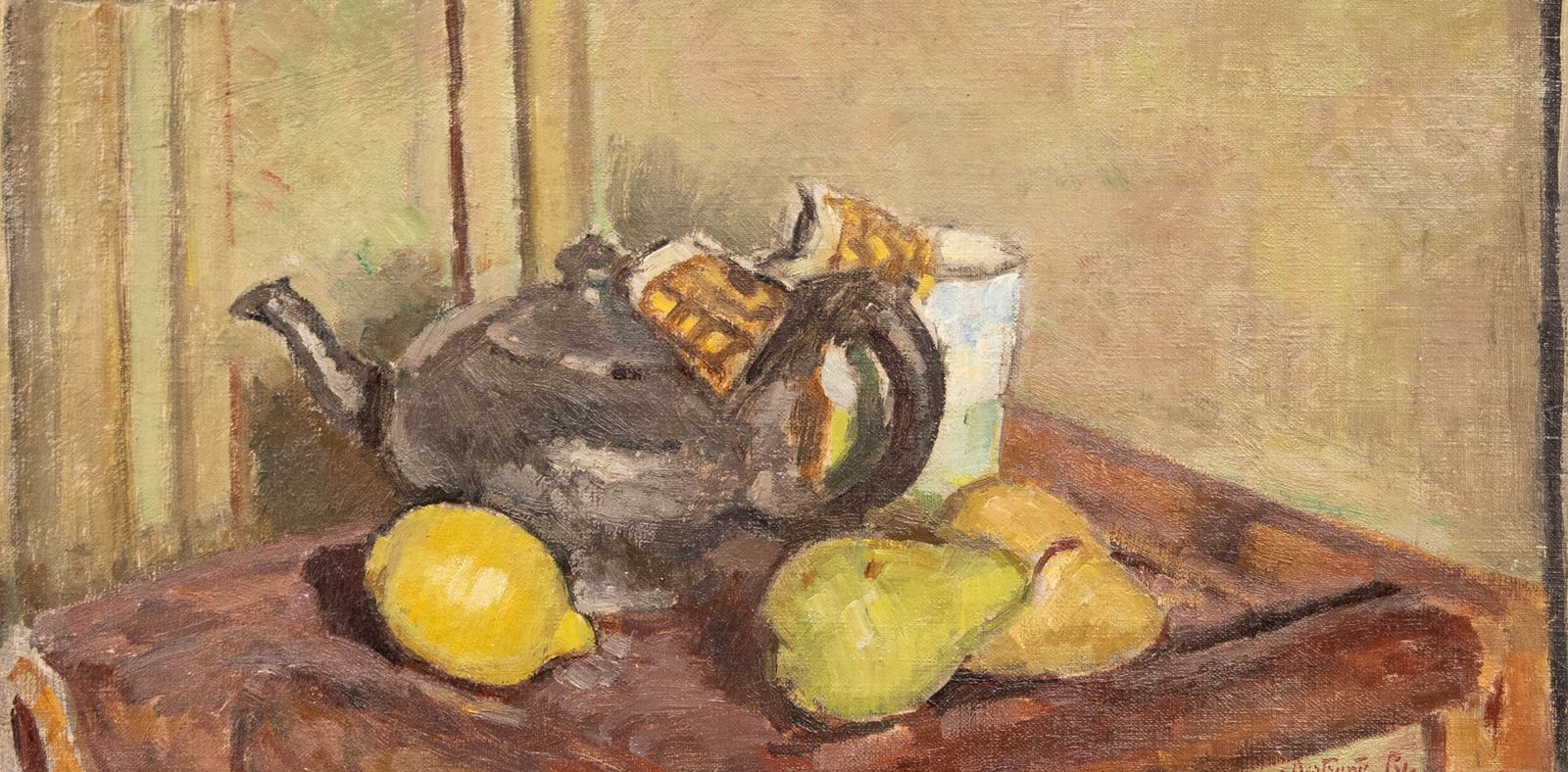 Bertrand Py (1895 1973) Mid 20th Century Oil, Teapot And Fruit photo furniture