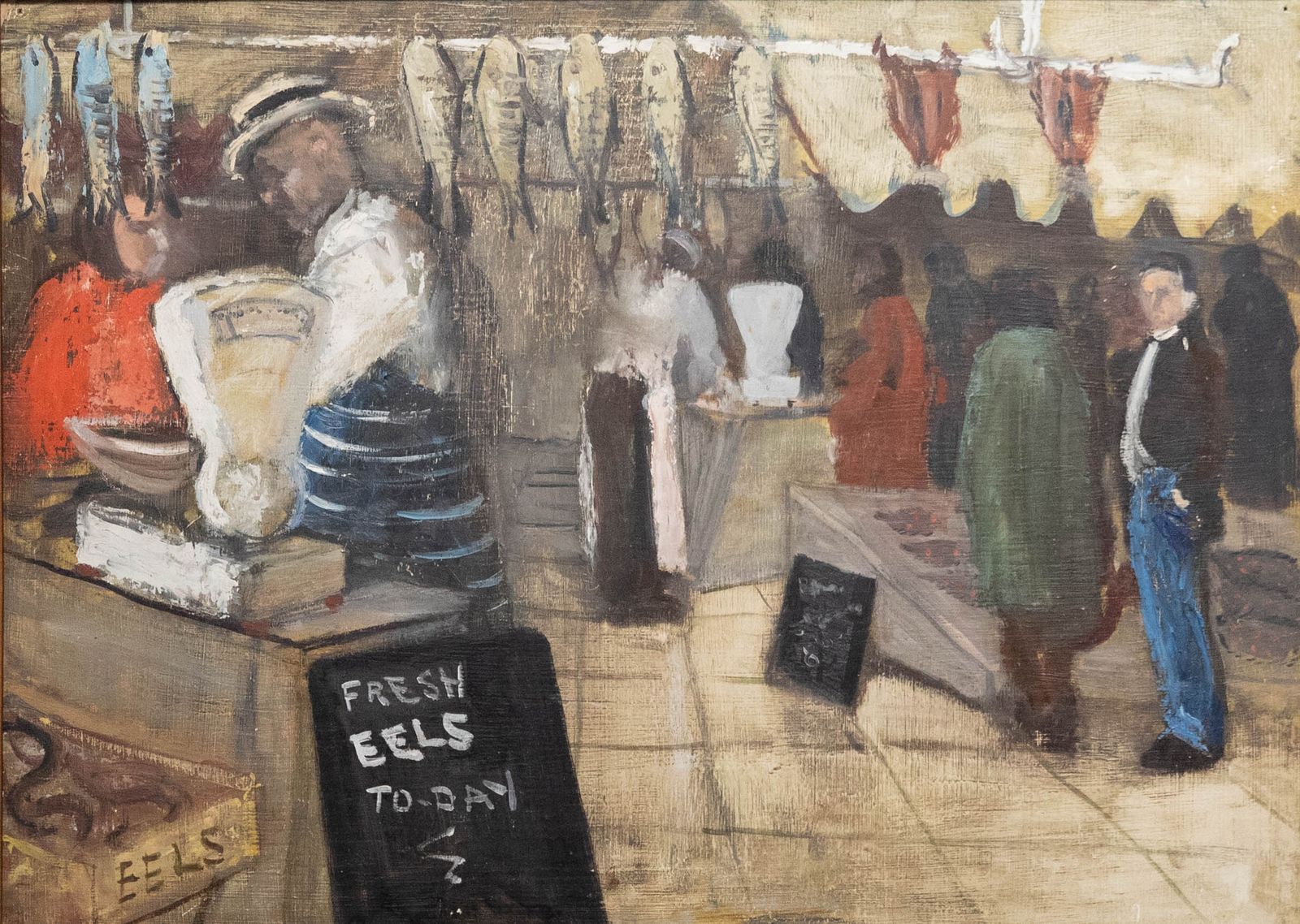 Edna S. Rose  1947 Oil, Fresh Eels At The Fish Market photo furniture