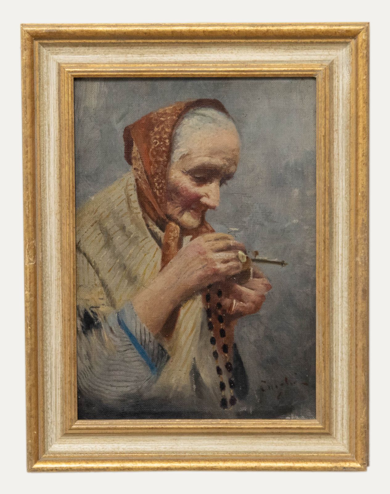 Continental School Mid 20th Century Oil Woman Holding Her Rosary