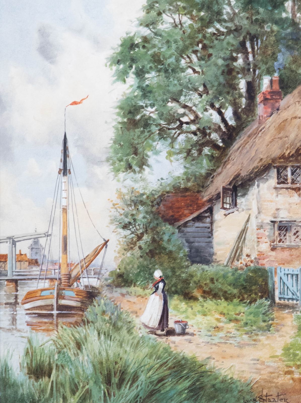 Louis Van Staaten (1836 1909) Framed Watercolour, Waiting On The River Path photo furniture