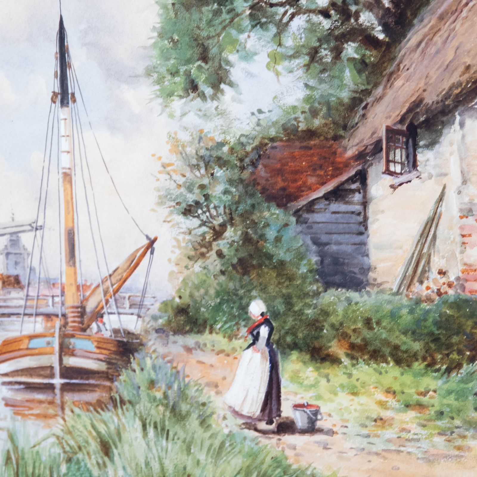 Louis Van Staaten (1836 1909) Framed Watercolour, Waiting On The River Path photo for sale