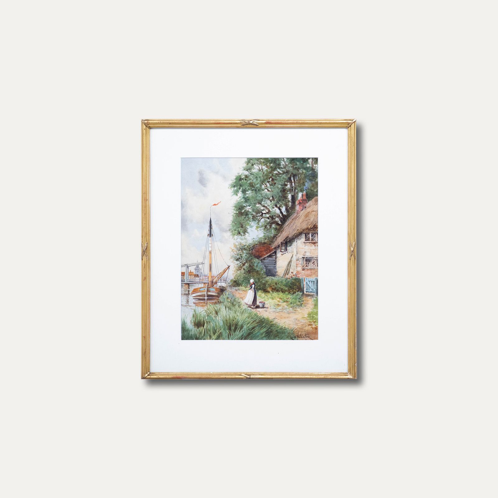 Louis Van Staaten (1836 1909) Framed Watercolour, Waiting On The River Path photo vinterior