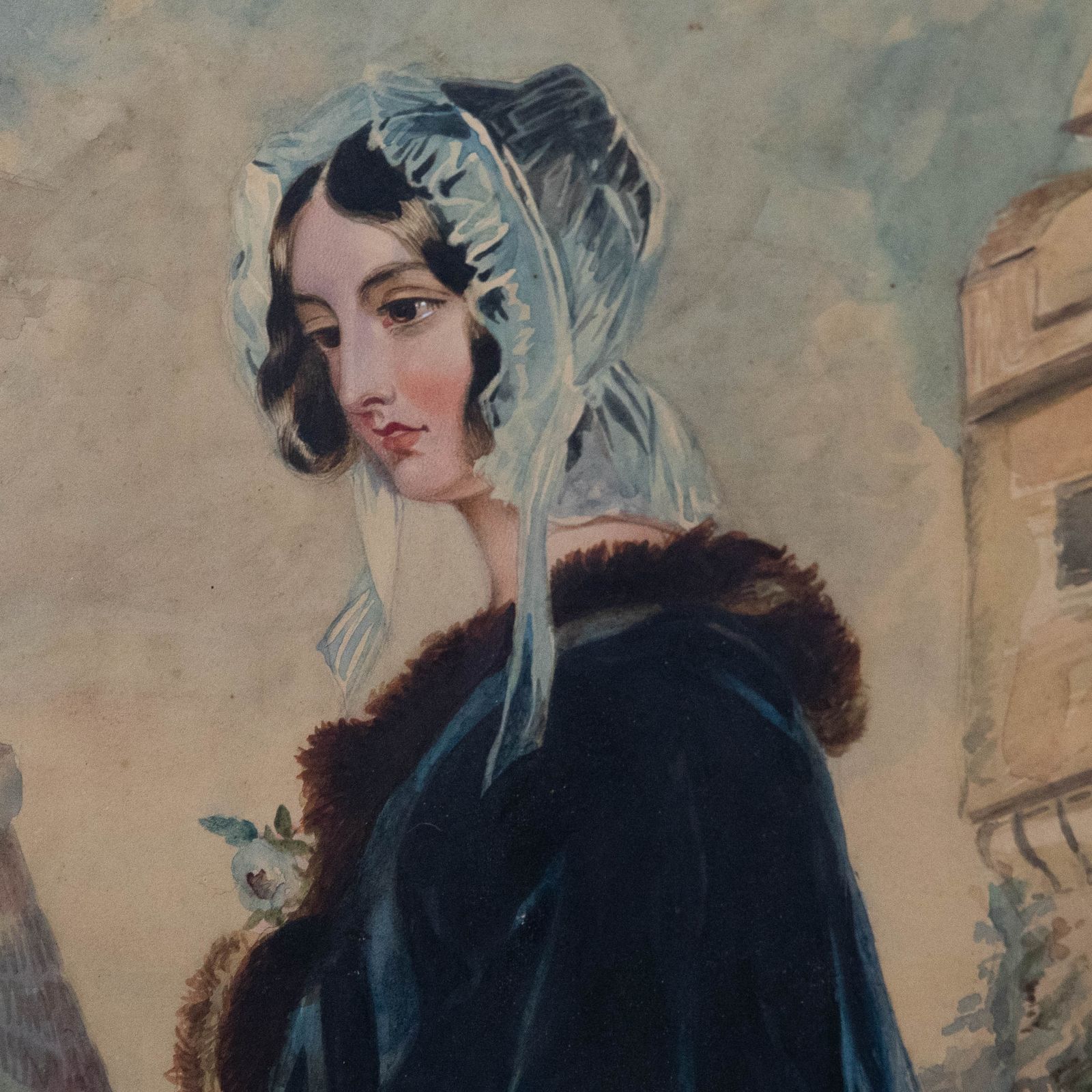 R.E. Hill Mid 19th Century Watercolour, Lady In A Fur Trimmed Cloak photo Art