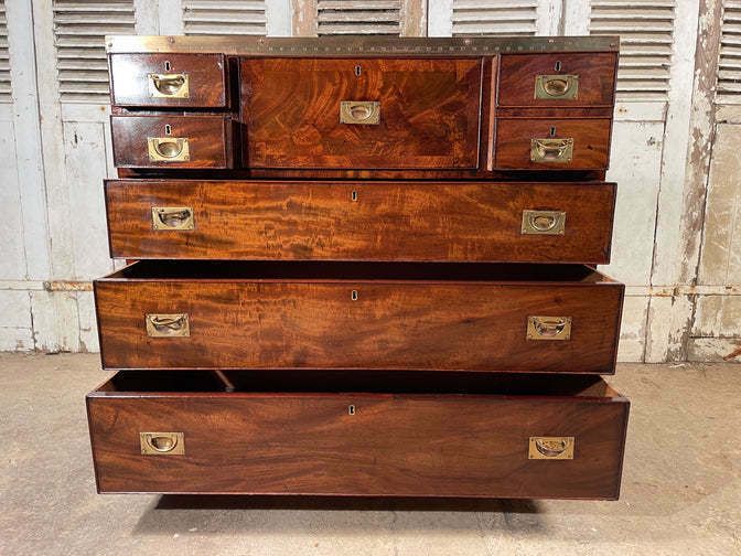 An Exceptional Georgian Gentleman’s Flame Mahogany Campaign Secretaire Chest Of Drawers Circa 1830 photo furniture