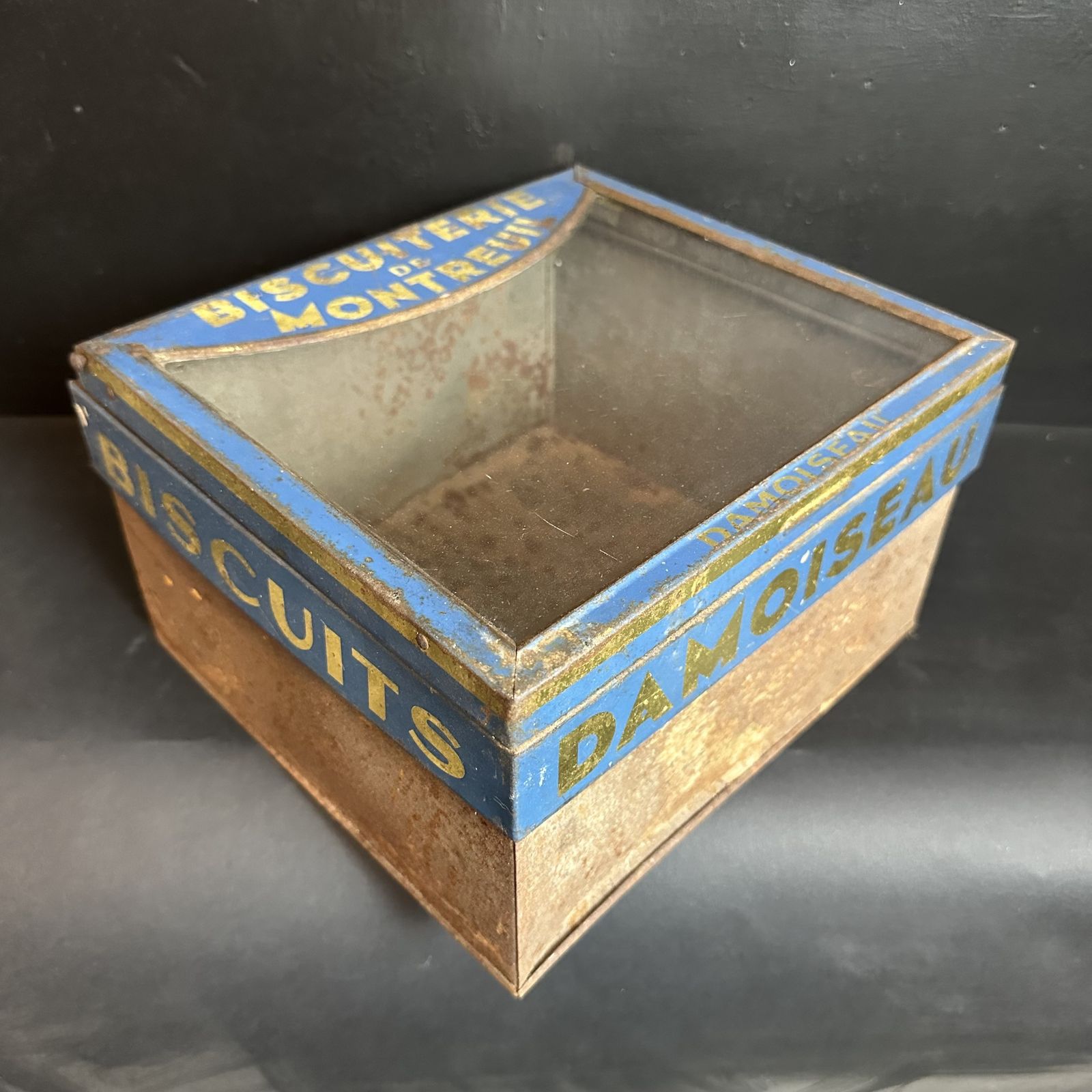 photo buy “Damoisseau Montreau” Biscuit Shop Display Hinged Tin |French Antique|Original Glass
