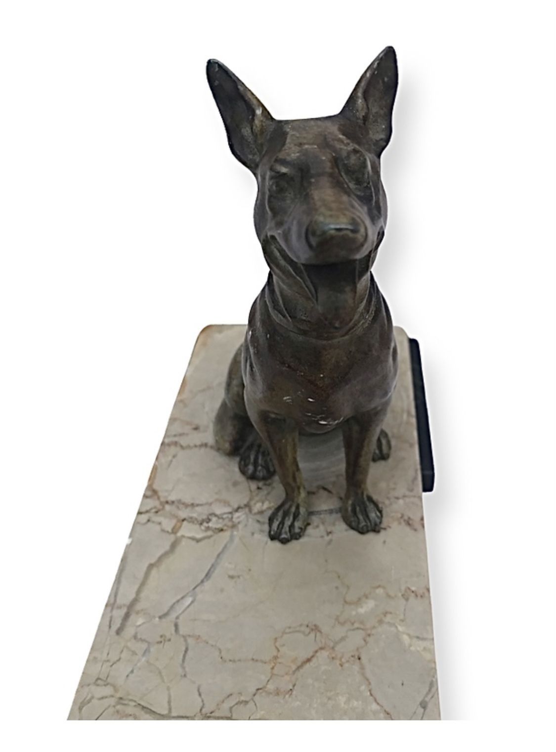Gorgeous Art Deco Cold Painted Spelter Alsatians Seated On A Marble Base photo vinterior