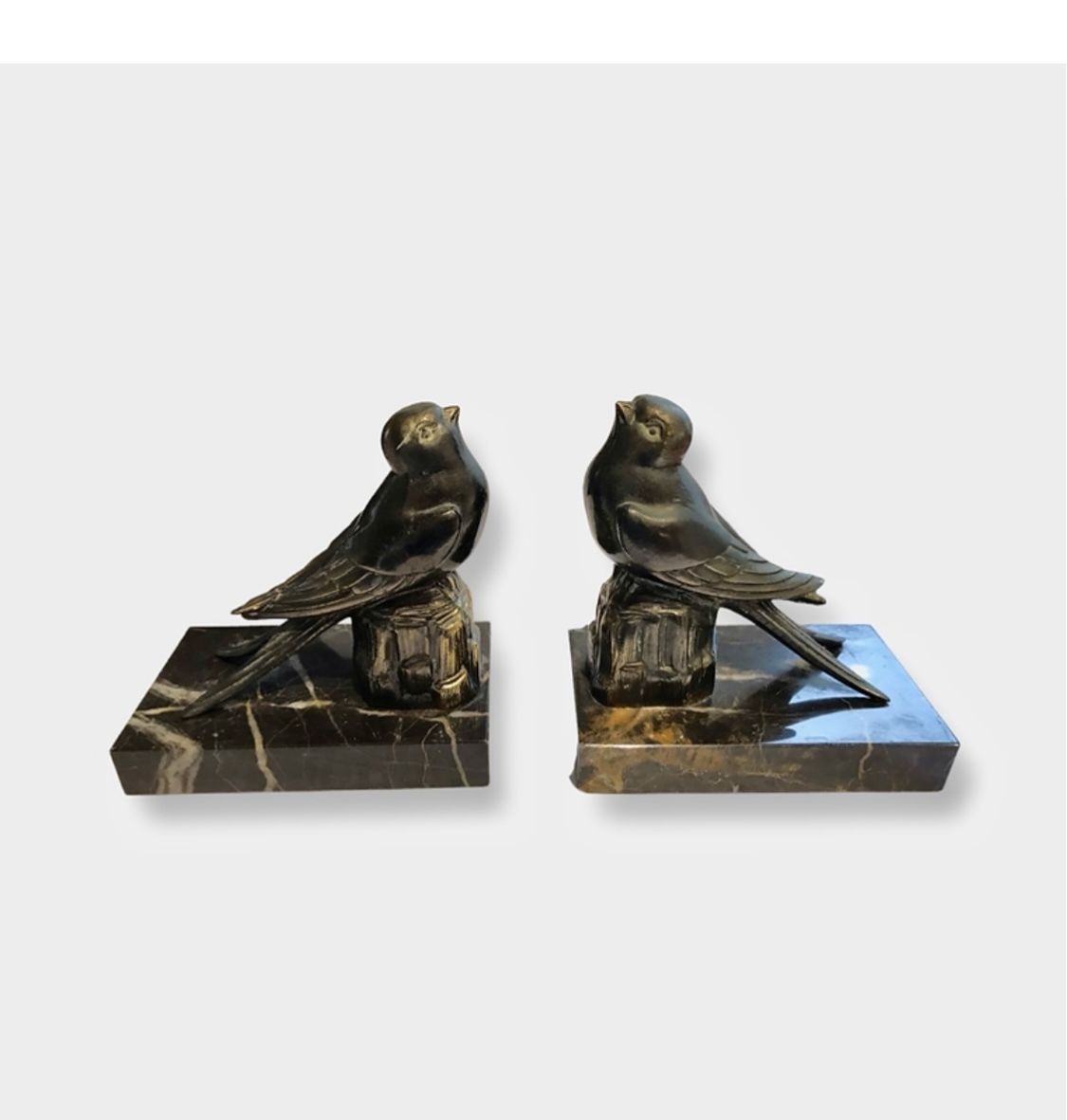 Beautiful Pair Of Art Deco Book Ends, Swallows