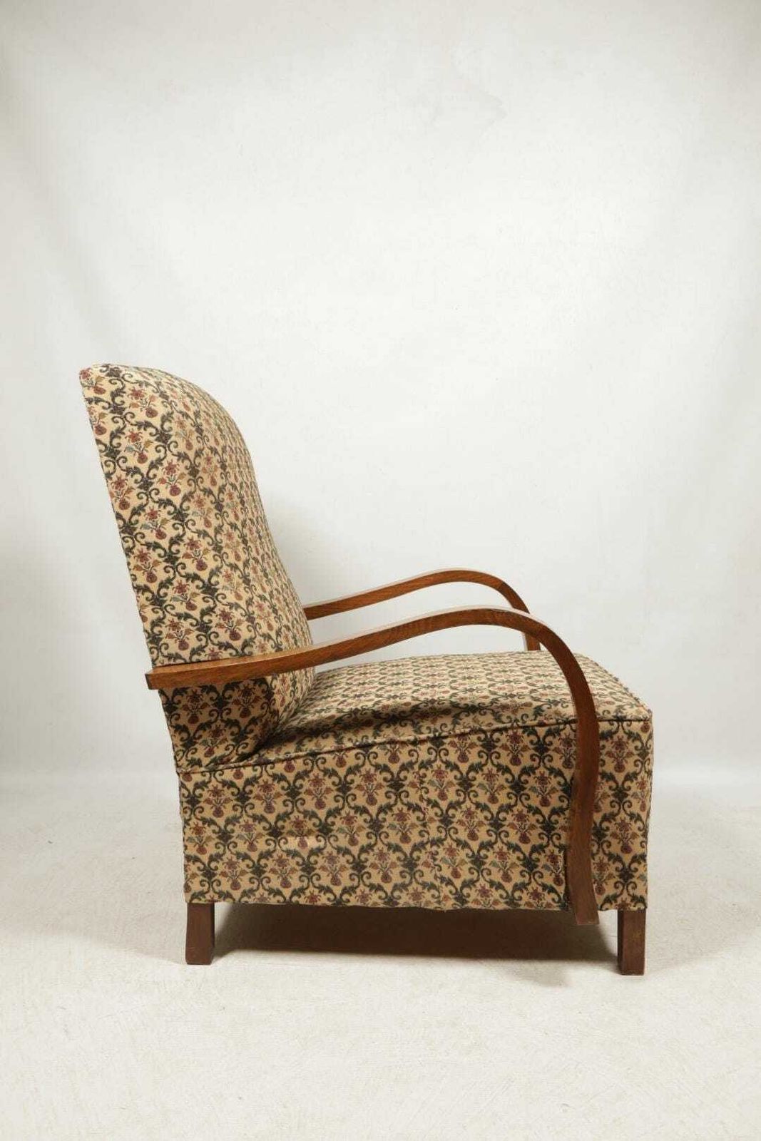 Art Deco Armchair Old Jacquard Flowers Rug Nahal Circa 1940 Boho Style photo for sale