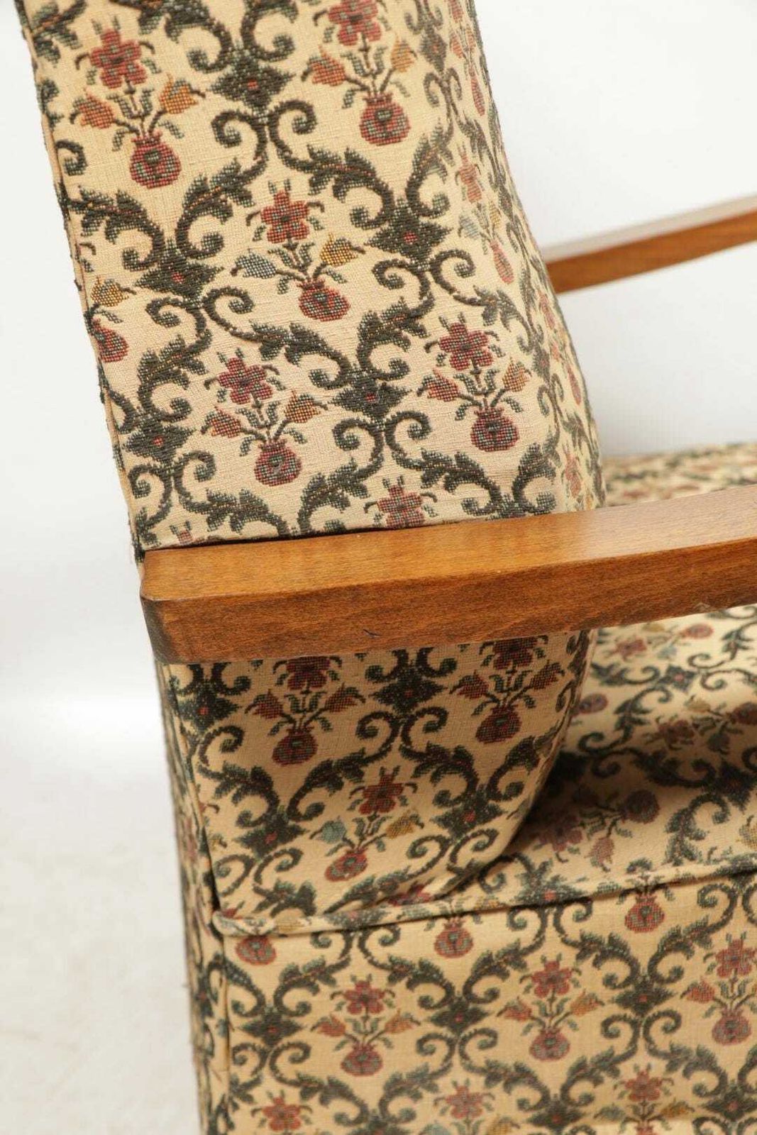 photo for sale Art Deco Armchair Old Jacquard Flowers Rug Nahal Circa 1940 Boho Style