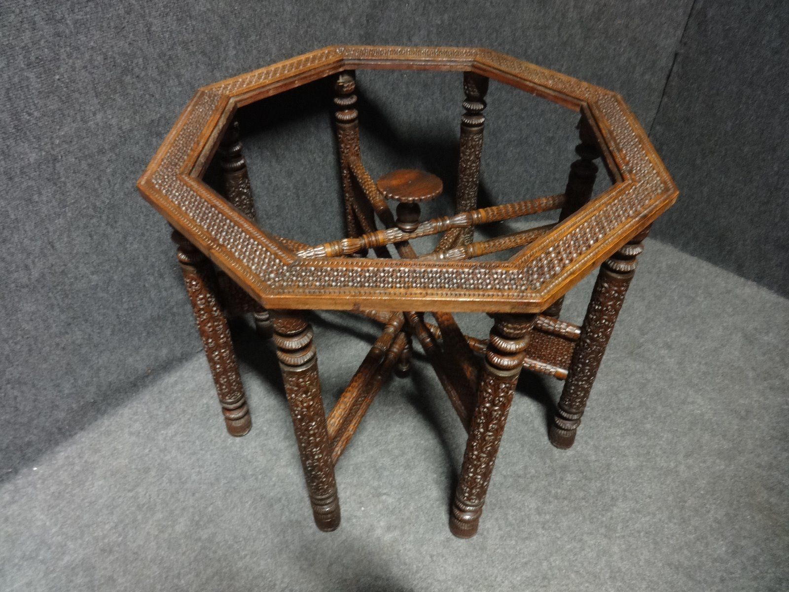 Good Carved Islamic Table With Brass Center photo Furniture