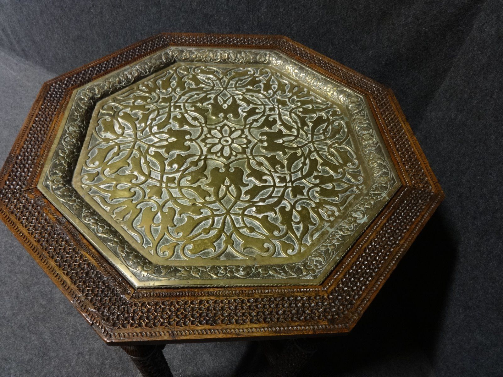Good Carved Islamic Table With Brass Center photo vinterior