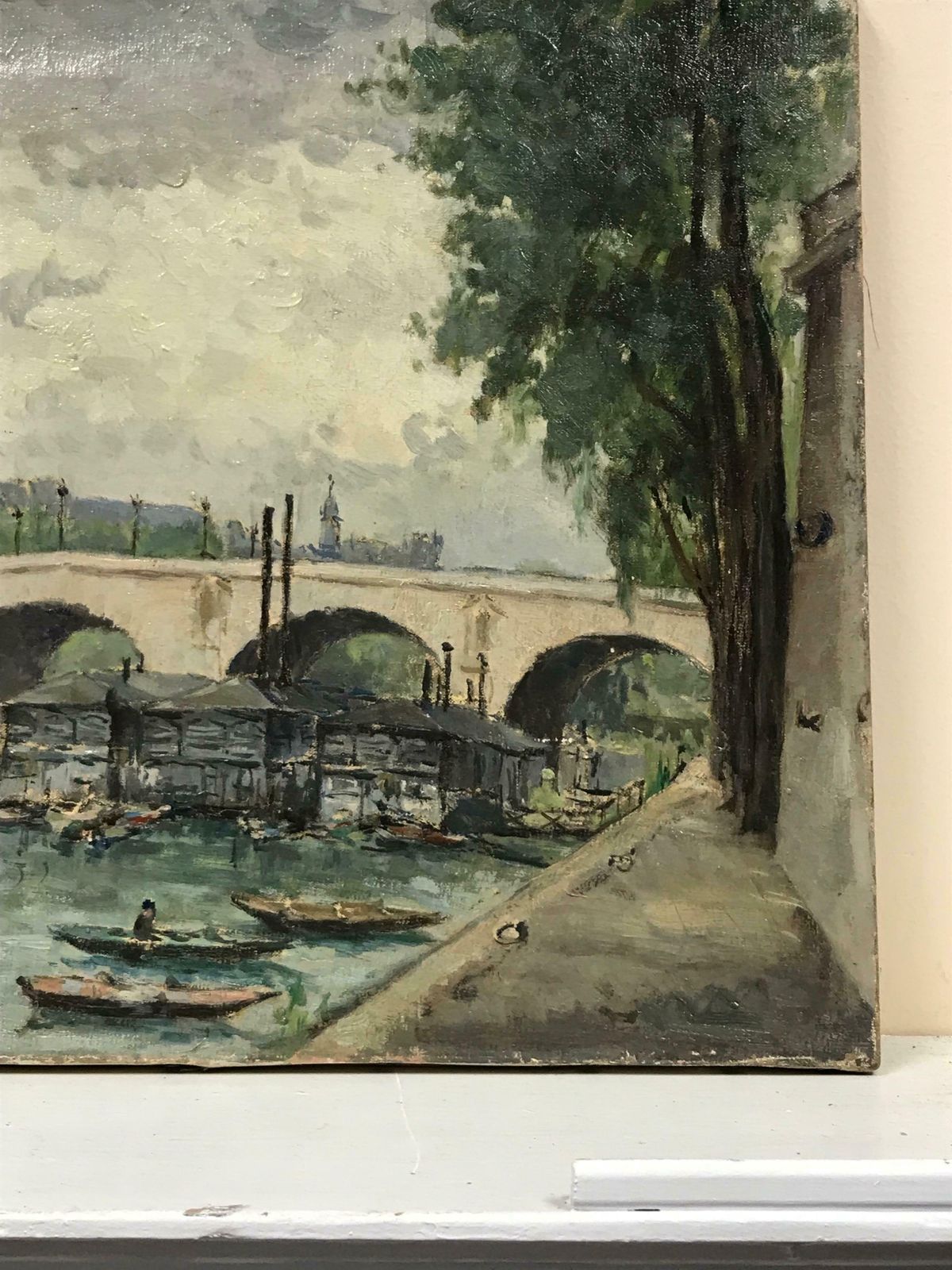 Lucien Chanterelle Pont Marie, Paris Skyline Over The River Seine, Vintage Oil Painting photo for sale