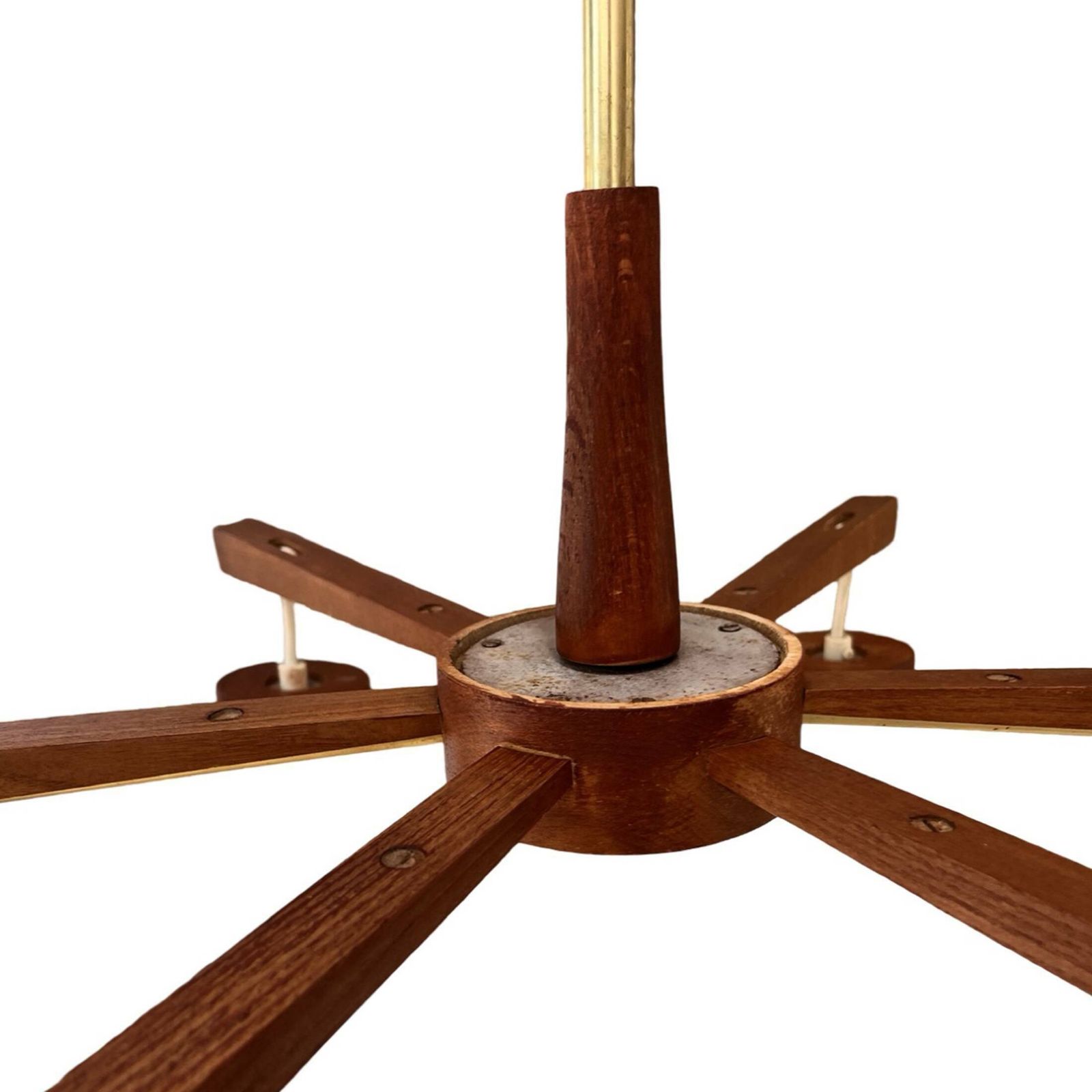 Scandinavian Six Arm Teak Wood Chandelier, Denmark, 1970s. photo furniture