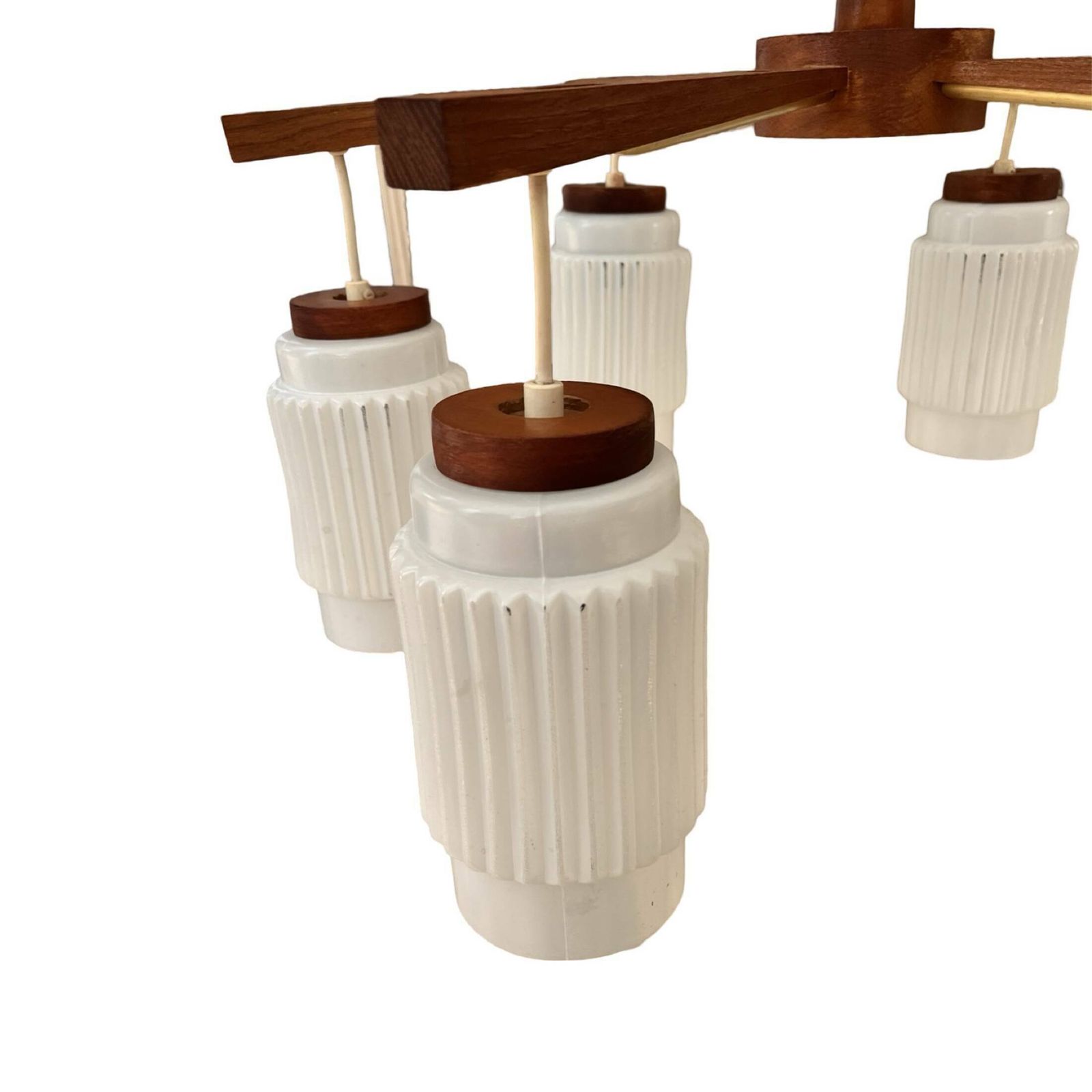 Scandinavian Six Arm Teak Wood Chandelier, Denmark, 1970s. photo for sale