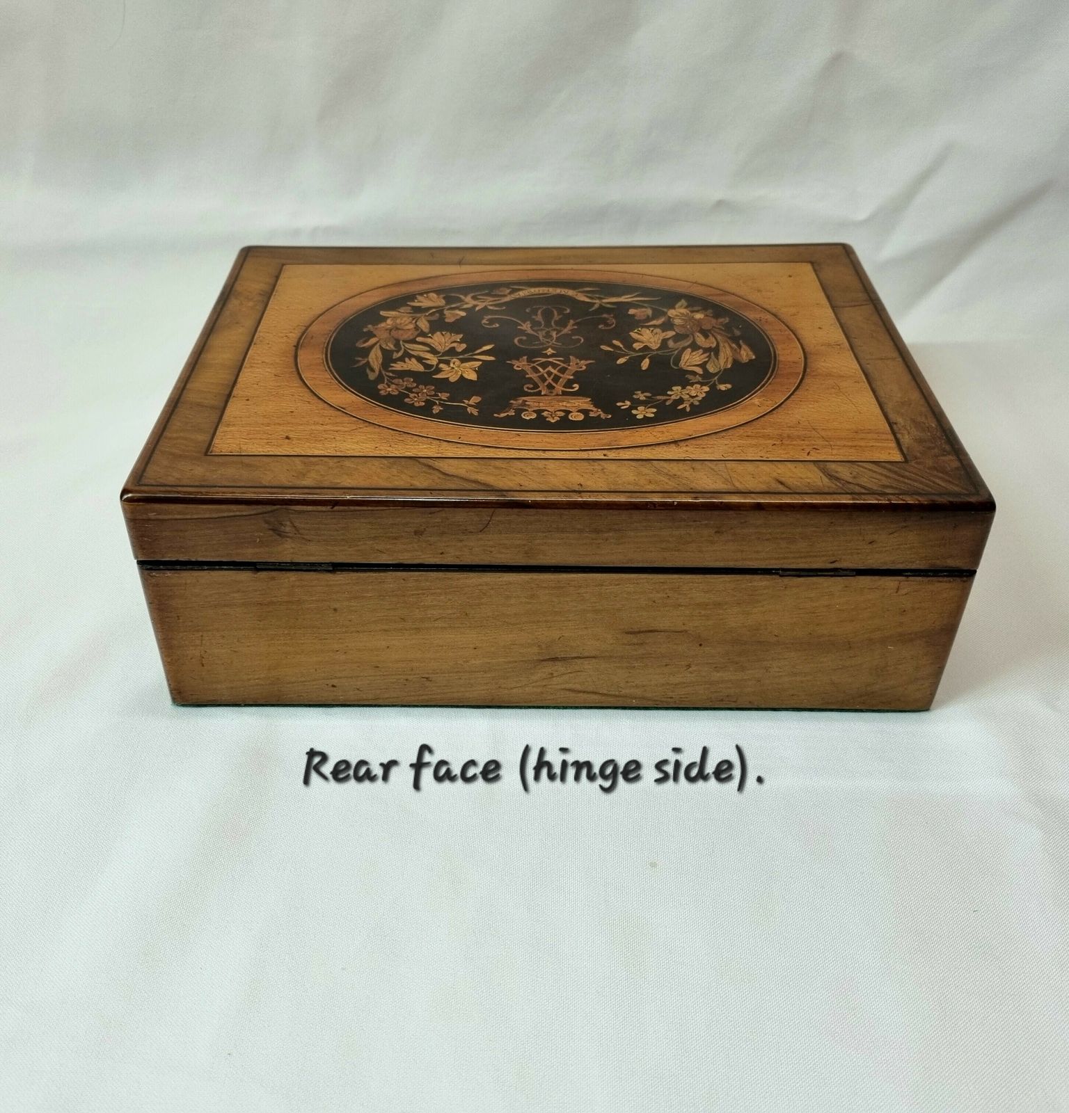 Home Decor An Antique Walnut Trinket / Jewellery Box With Exceptionally Fine Inlaid Marquetry Dedicated In Memoriam To A Marquis And A Velvet Interior. photo