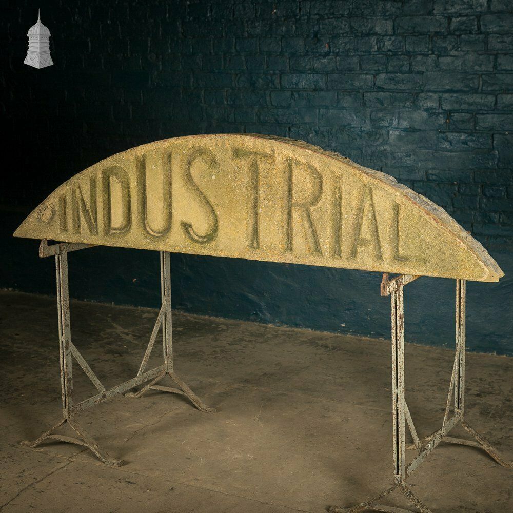 Industrial Door Head, Carved Stone Arched Overdoor Sign photo for sale