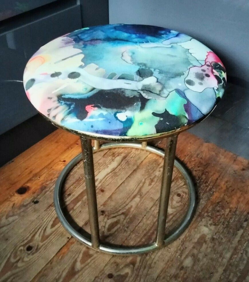 1970s Tubular Brass Stool Reupholstered With Timorous Beasties Kaleidosplatt Fabric photo for sale