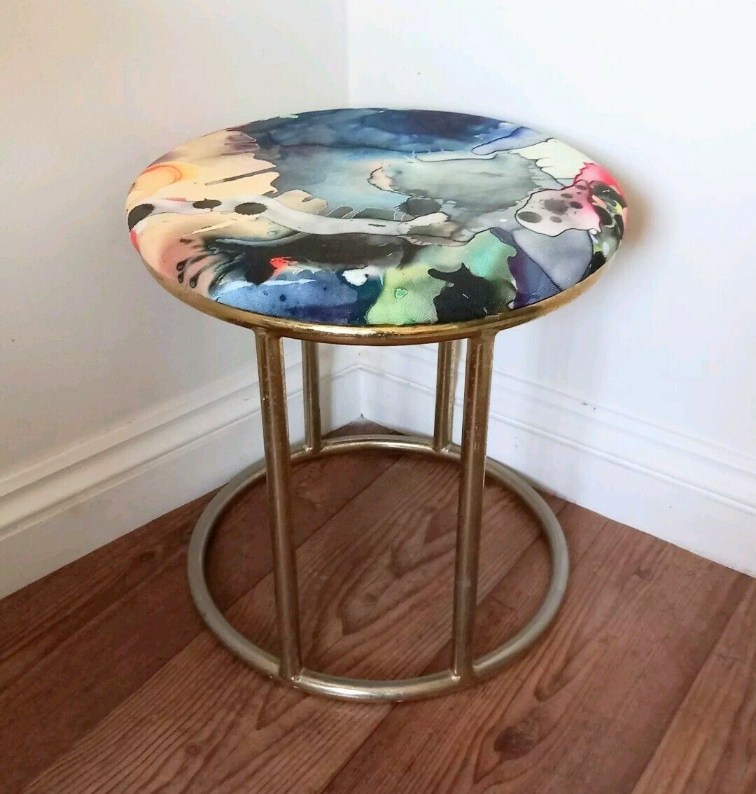 1970s Tubular Brass Stool Reupholstered With Timorous Beasties Kaleidosplatt Fabric photo 160.0