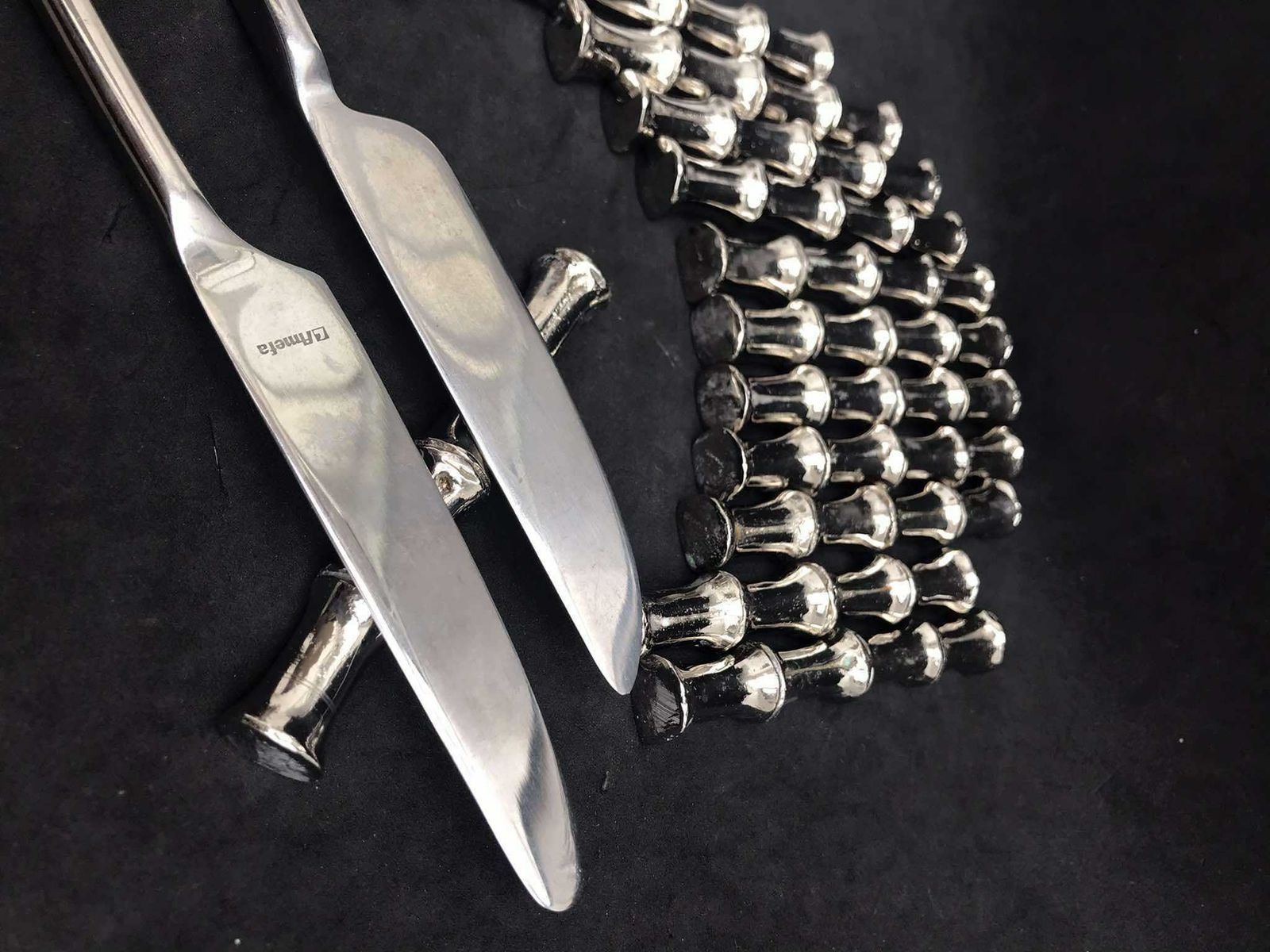 Vintage Knife Rests Bamboo Shaped, Set 12 Mid Century Silver Plated French Retro Table, Wedding Gift, Gift For Her Family Gift photo buy