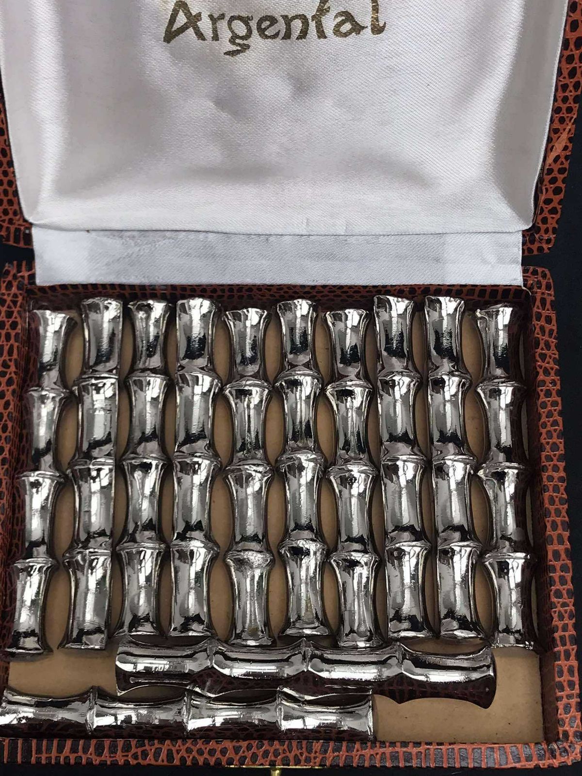 photo for sale Vintage Knife Rests Bamboo Shaped, Set 12 Mid Century Silver Plated French Retro Table, Wedding Gift, Gift For Her Family Gift