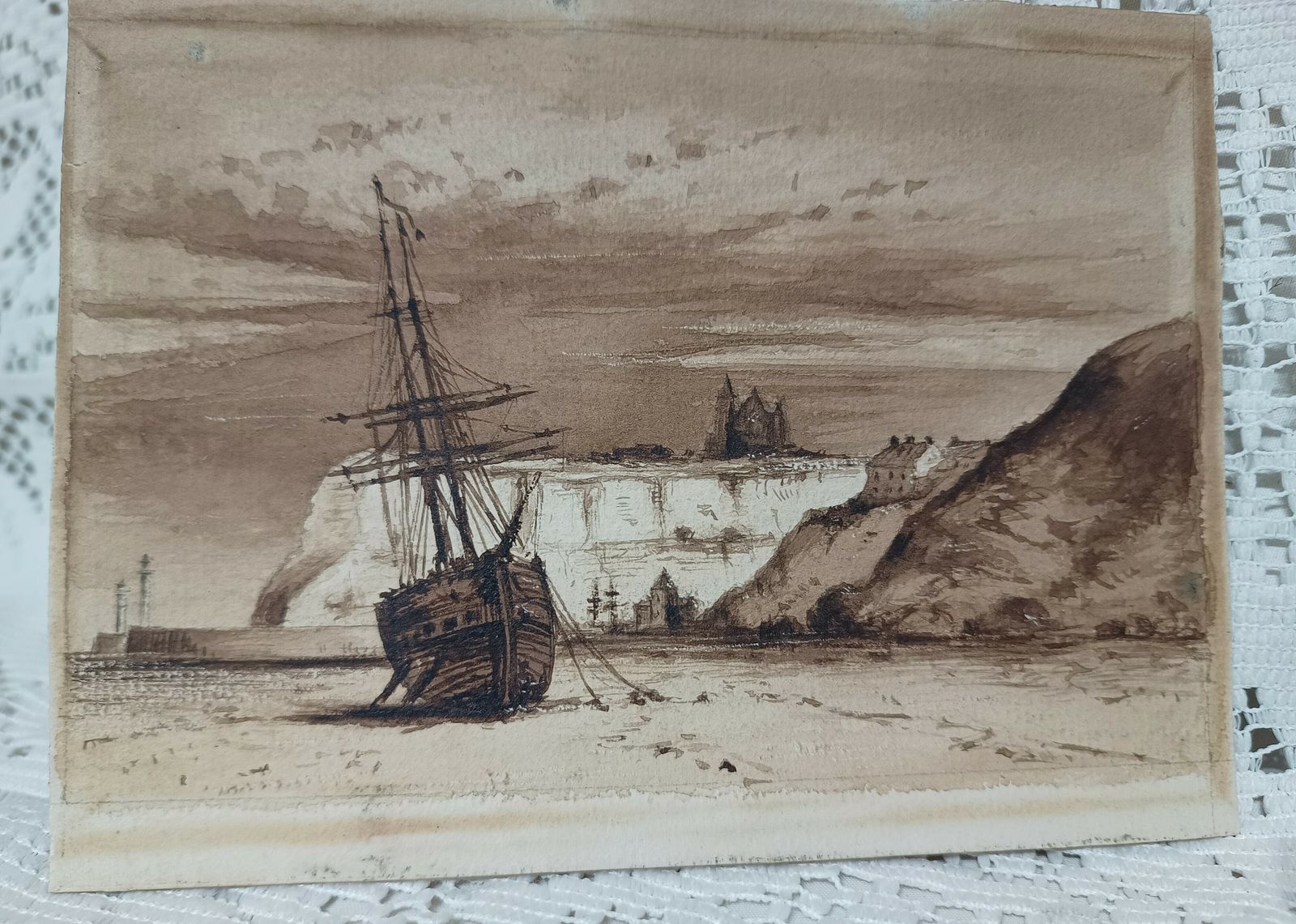 Unframed Watercolor Painting Tall Ship Whitby Low Tide. photo buy