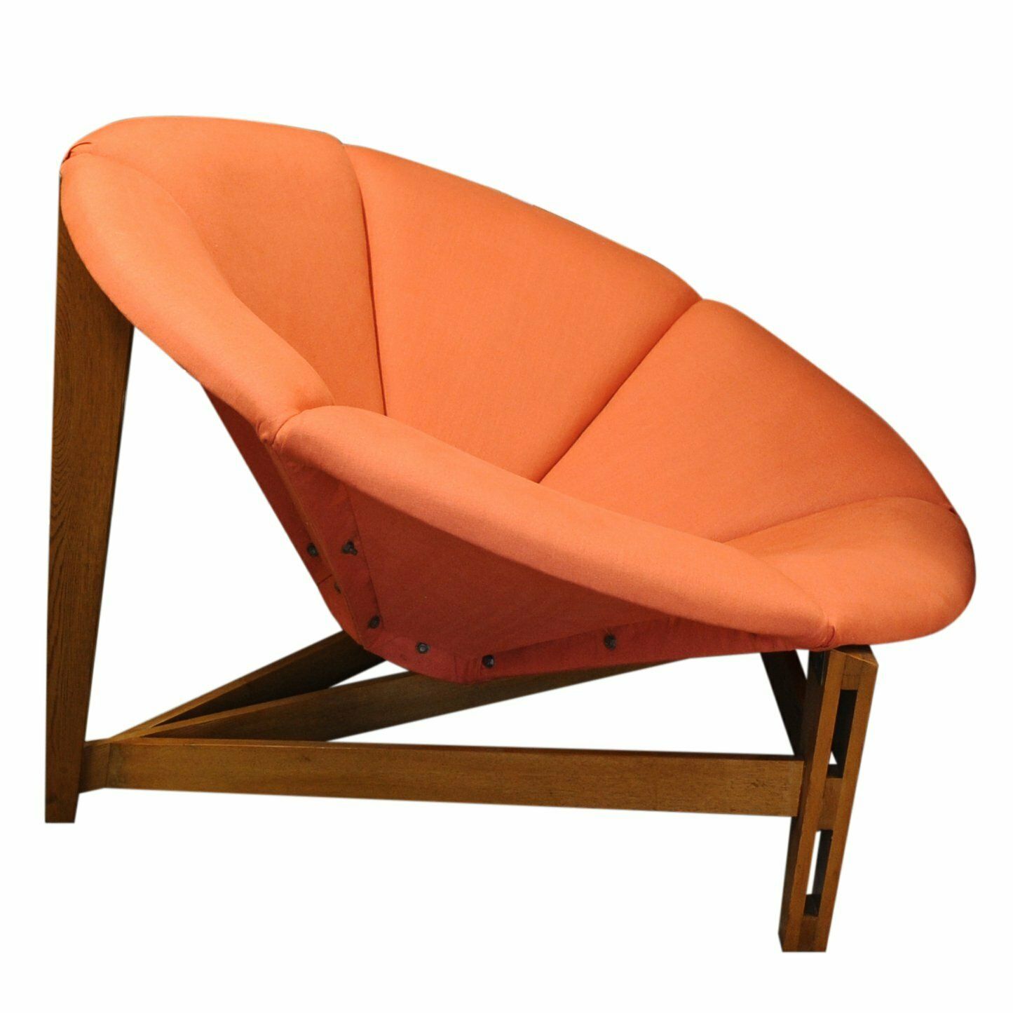 Large Mid Century Fibreglass Pink And Yellow Flower/ Daisy Chair On A Wooden Tripod Stand, 1960s photo furniture