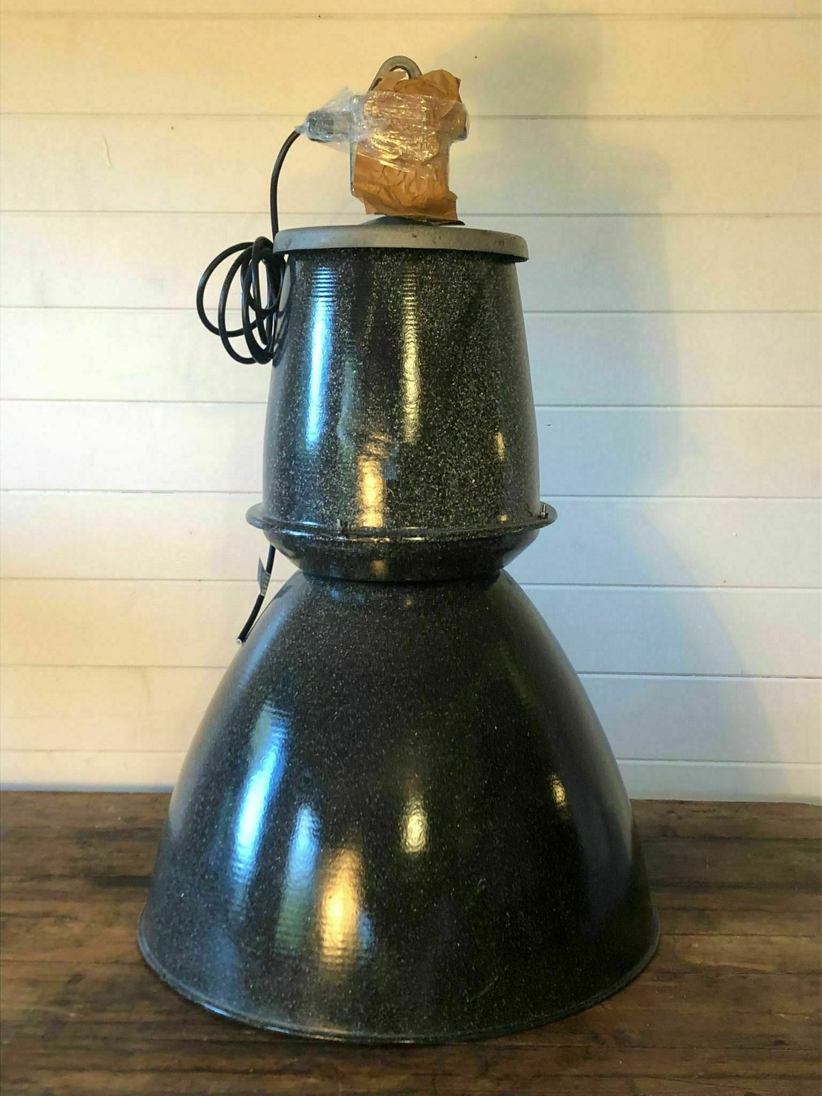 Large Industrial Communist Era Czech Original Enamel Factory Light