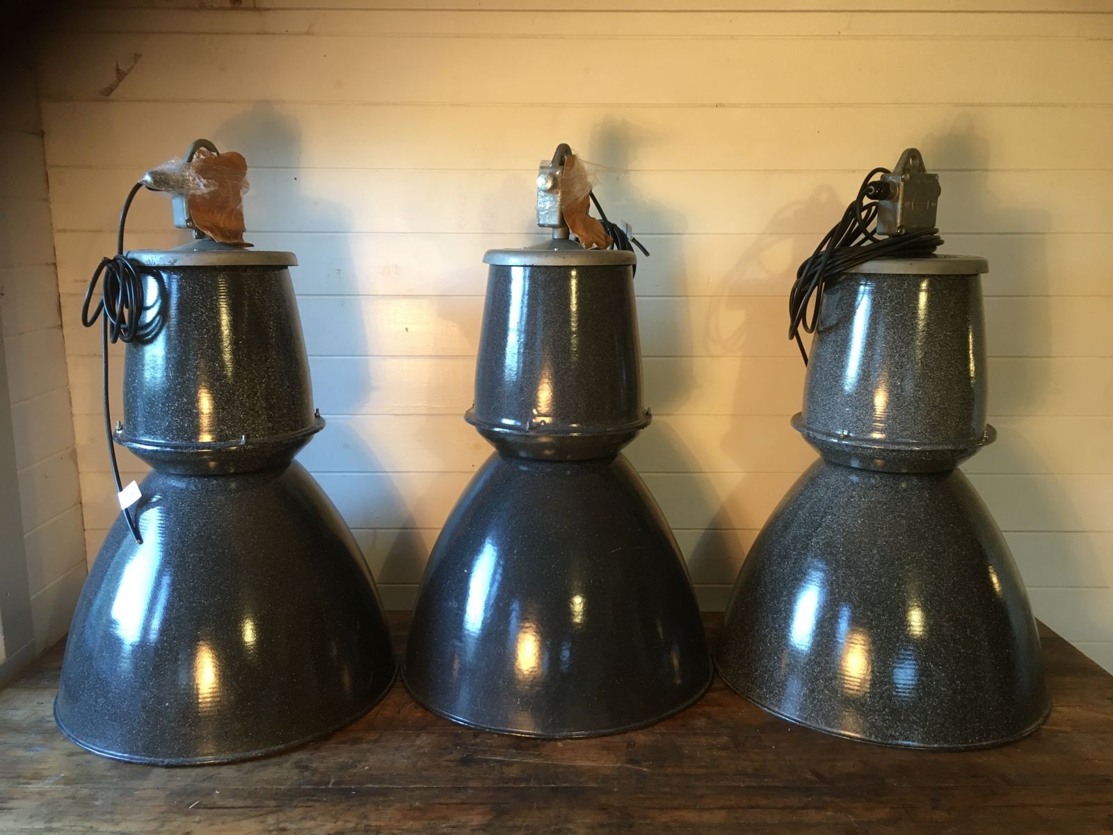Large Industrial Communist Era Czech Original Enamel Factory Light photo Lighting