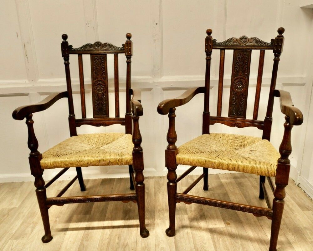 Pair Of Excellent Quality Gothic Carved Oak Carver Chairs