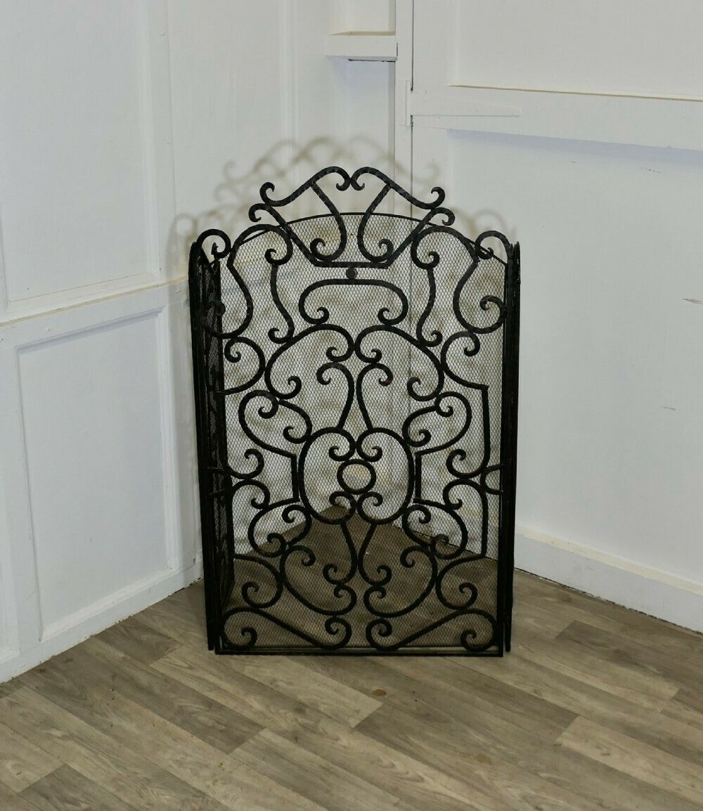 Large Folding Wrought Iron Fire Guard For Inglenook Fireplace photo for sale