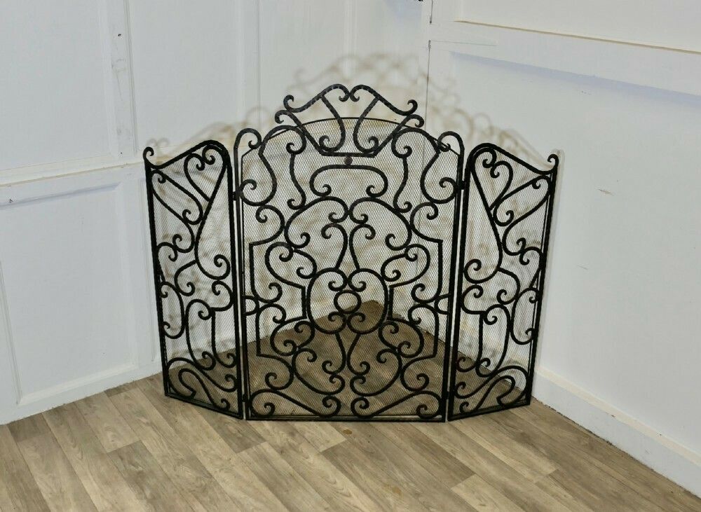 Large Folding Wrought Iron Fire Guard For Inglenook Fireplace photo vinterior